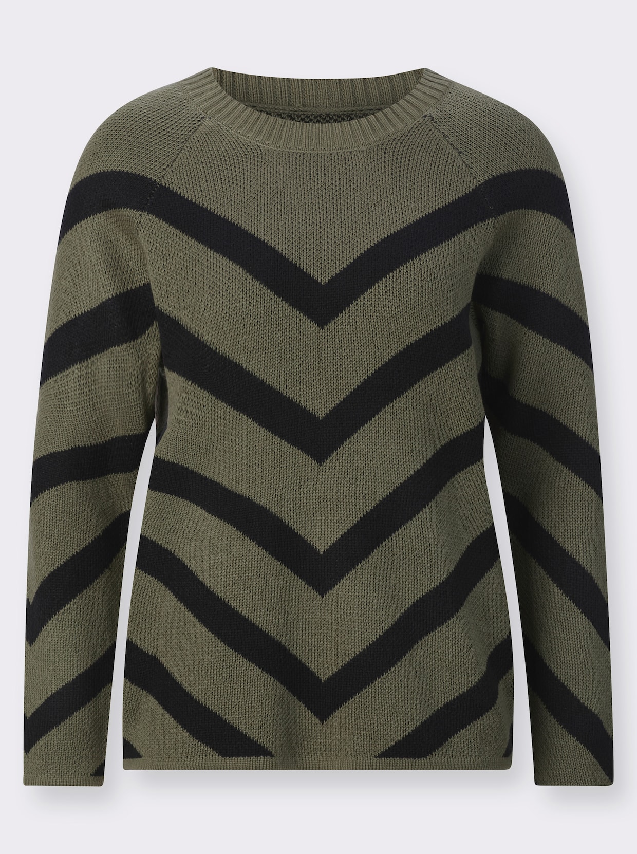 Pullover van jacquard - kaki/zwart gedessineerd