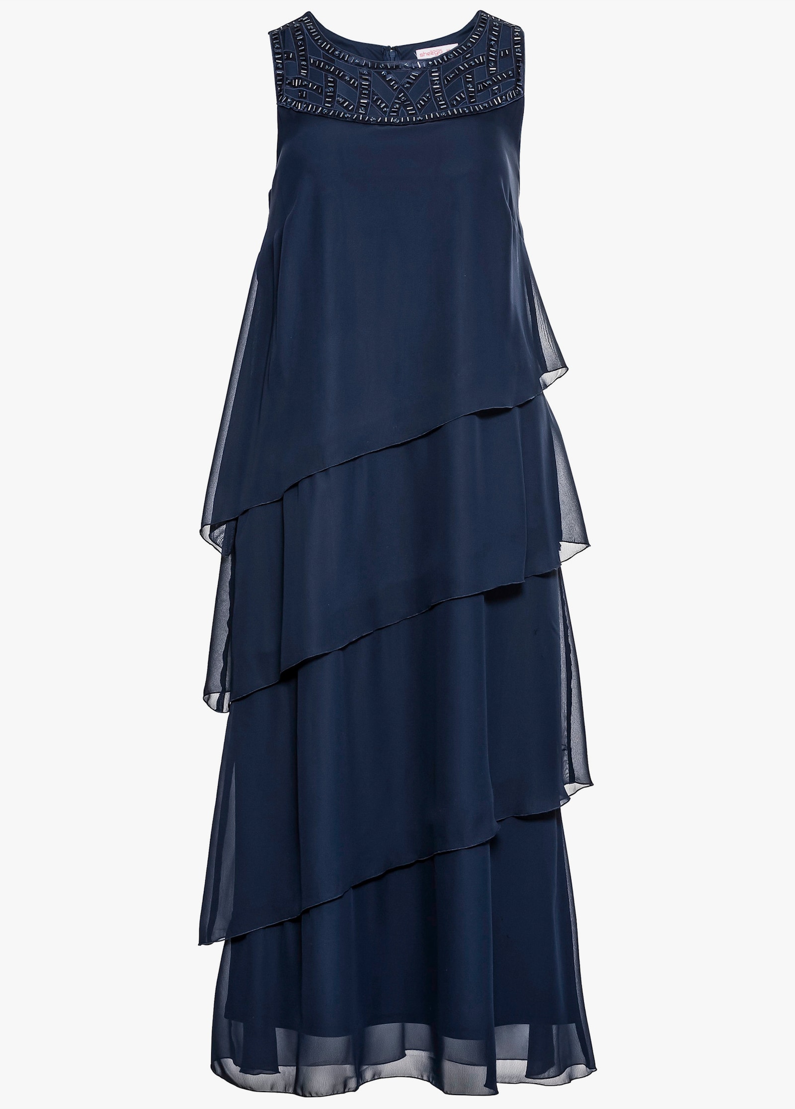 sheego Robe de soirée effet superposé, en mousseline - marine