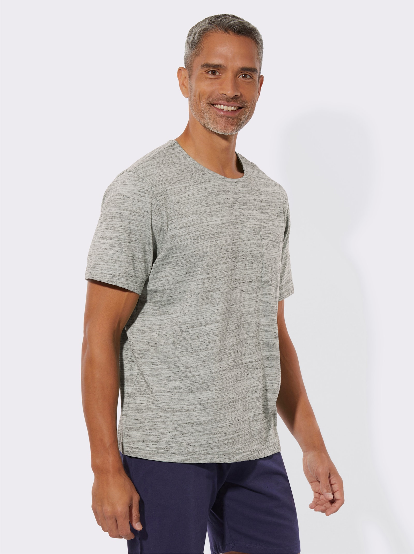 Schlafanzugshirt mit Brusttasche - hellgrau-meliert