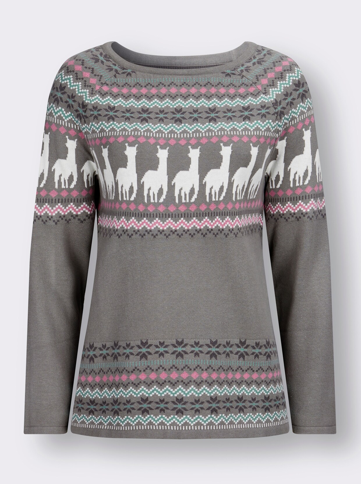 Norwegerpullover - grau-ecru-gemustert