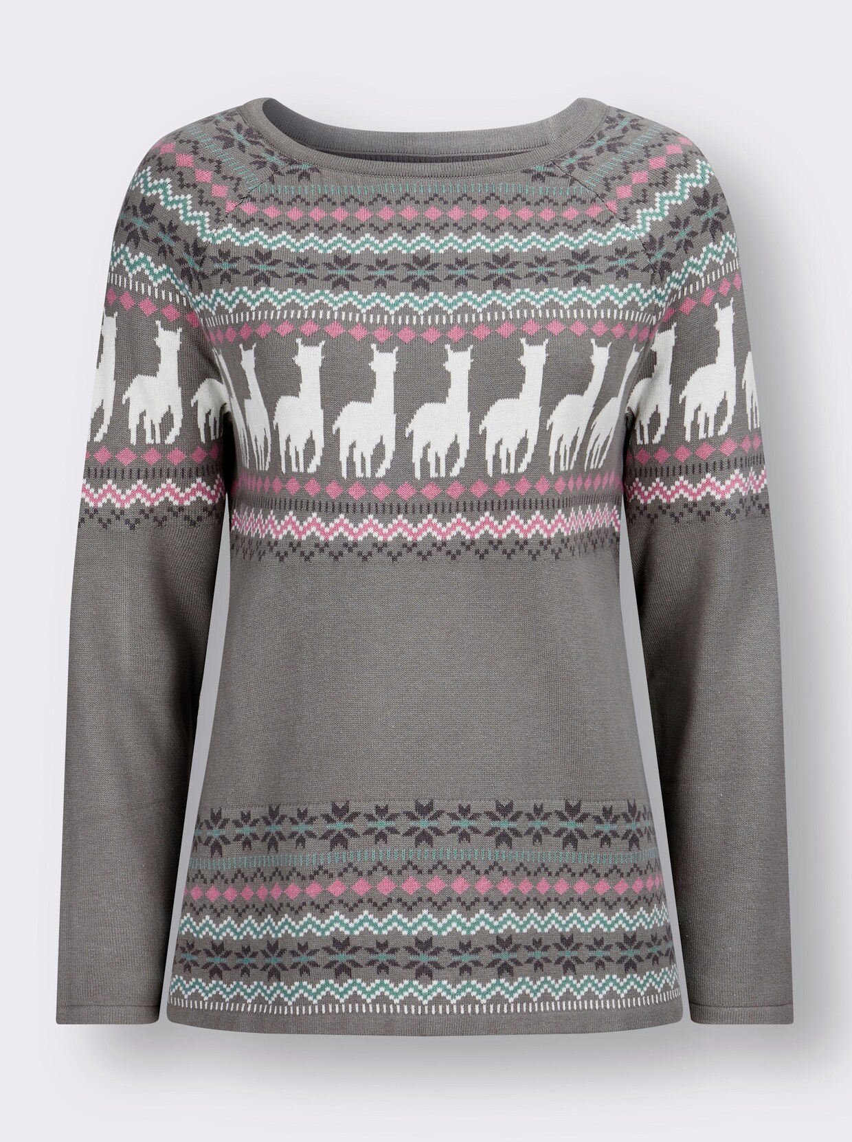 Norwegerpullover - grau-ecru-gemustert