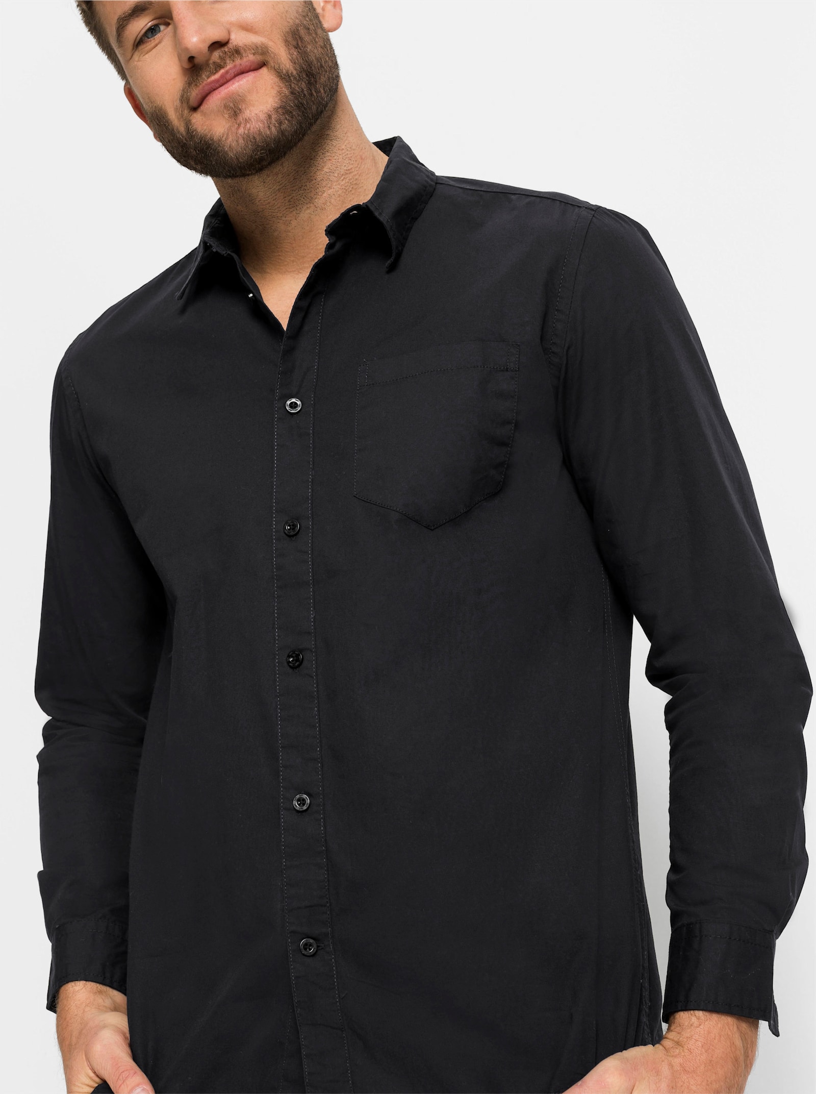 Catamaran Langarmhemd mit Brusttasche - schwarz