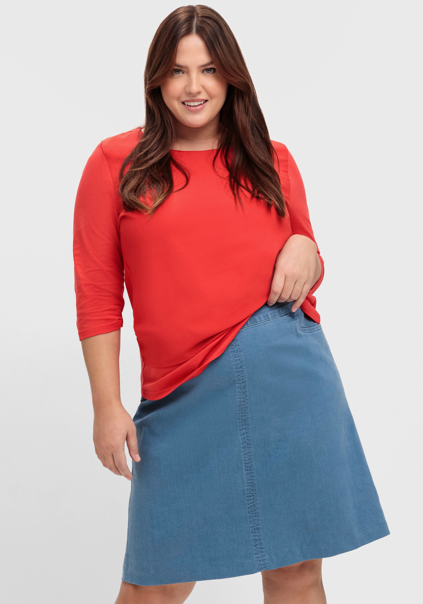 Jeansrock mit hoher Bundpatte - blue-bleached