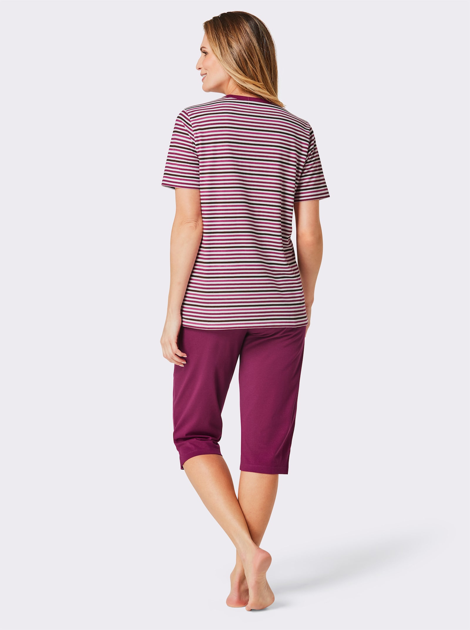 wäschepur Capri pyžamá, gombíková lišta - lila + lila pruhy