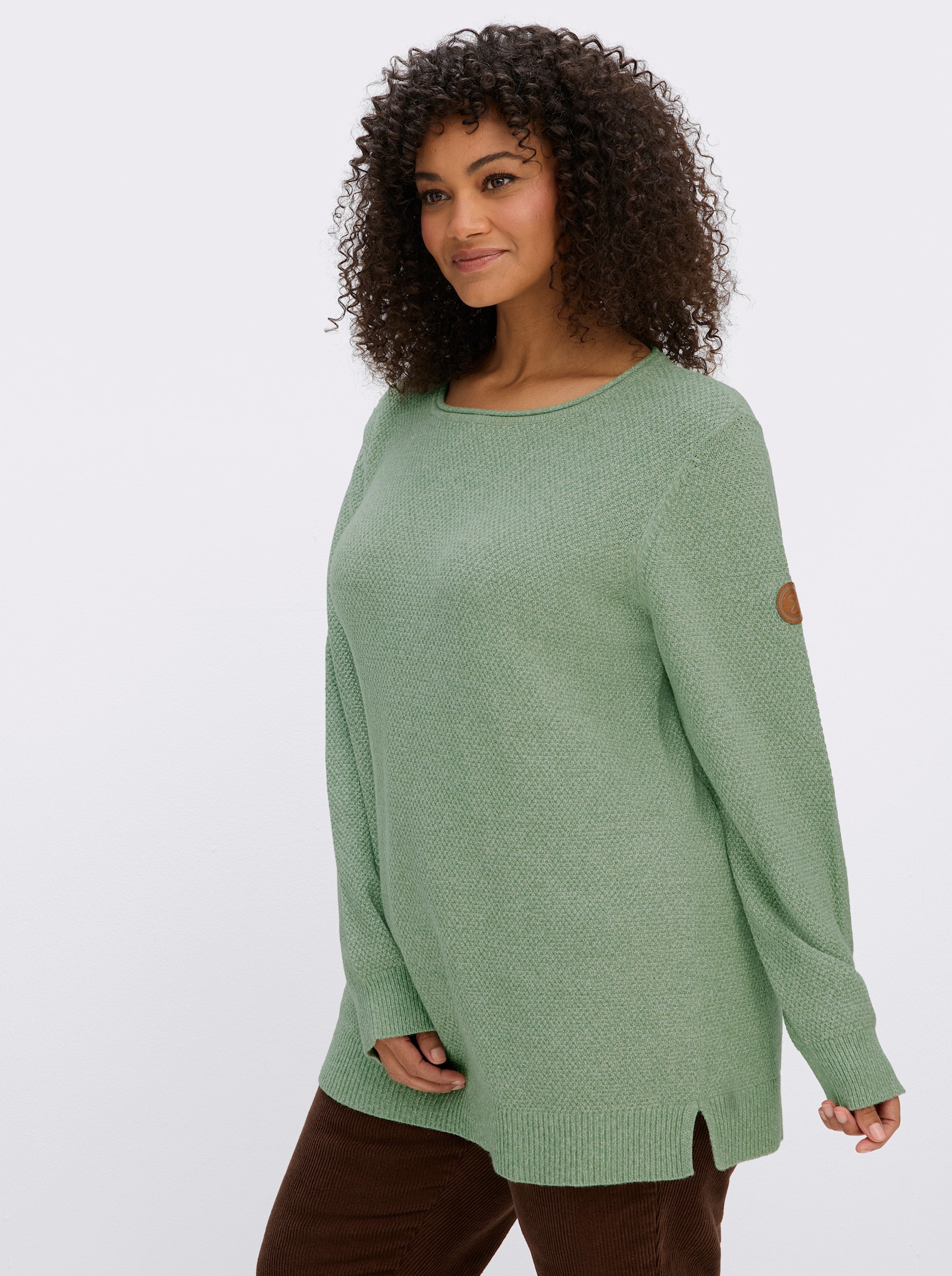 sheego Langarm-Pullover im soften Strukturstrick - eucalyptus-meliert