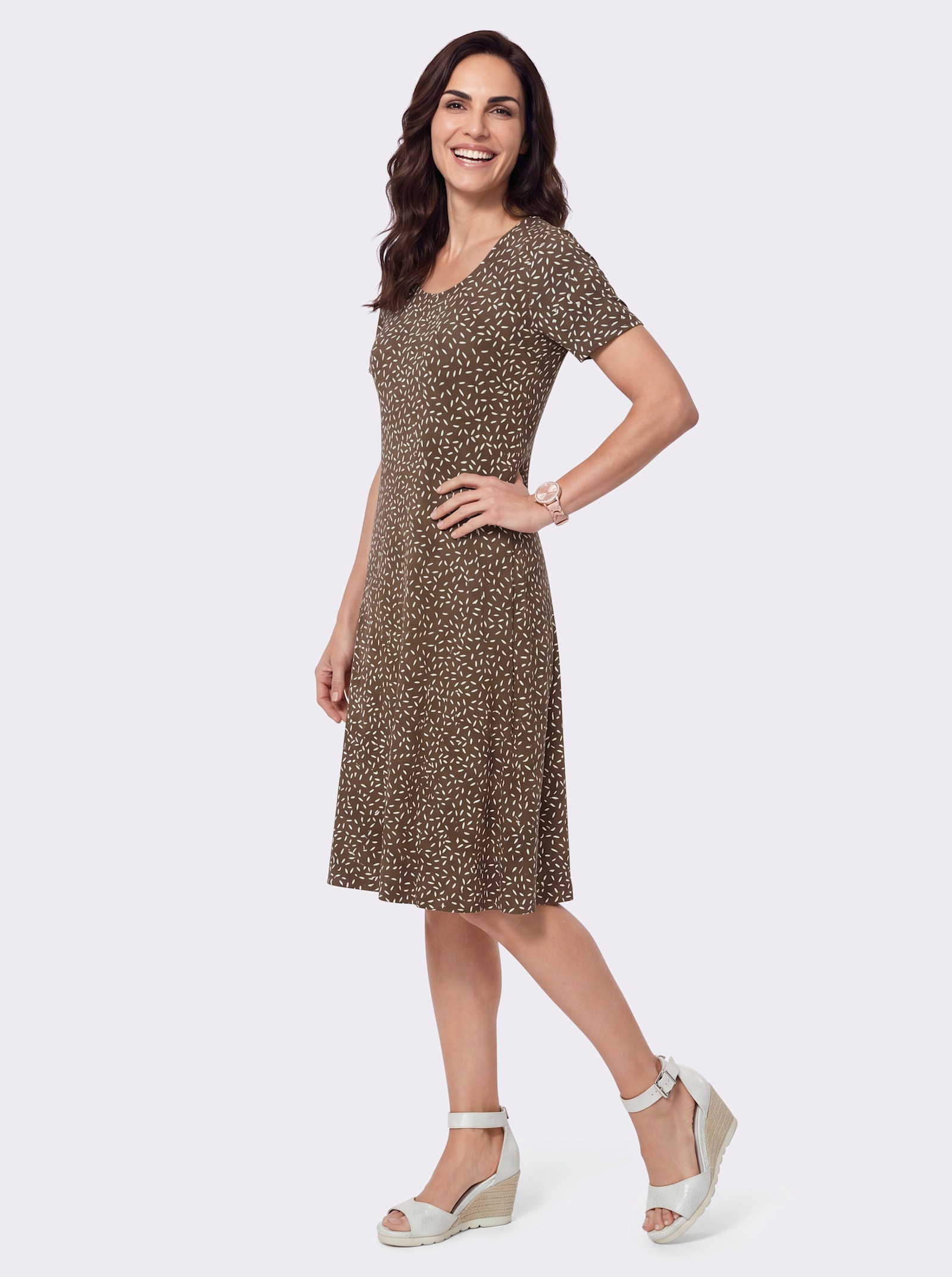 Jerseykleid in Viskose-Qualität - braun-champagner-bedruckt
