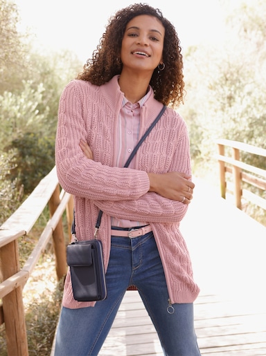 Longstrickjacke mit Zopfmuster - hortensie