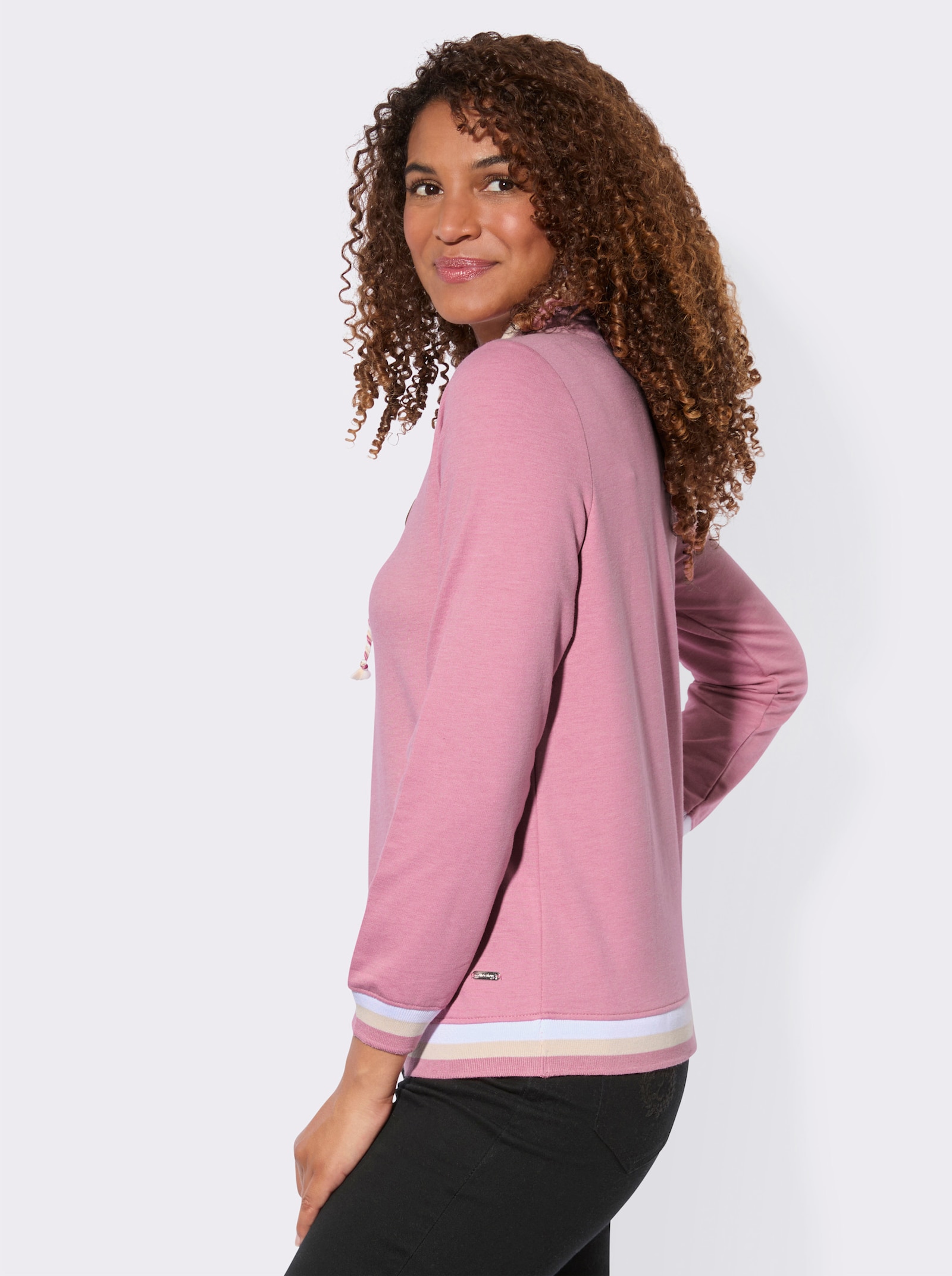 Sweatshirt mit überlappendem Rollkragen - altrosa
