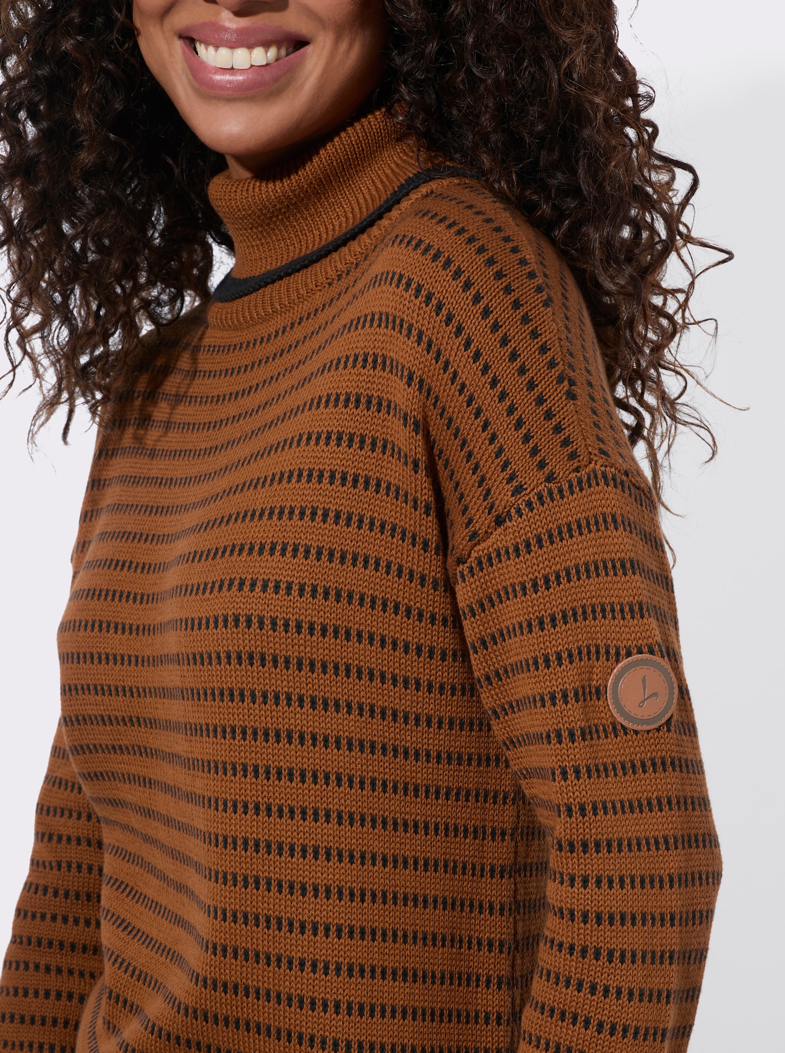  Rollkragenpullover mit Ringeln - cognac-schwarz-gemustert