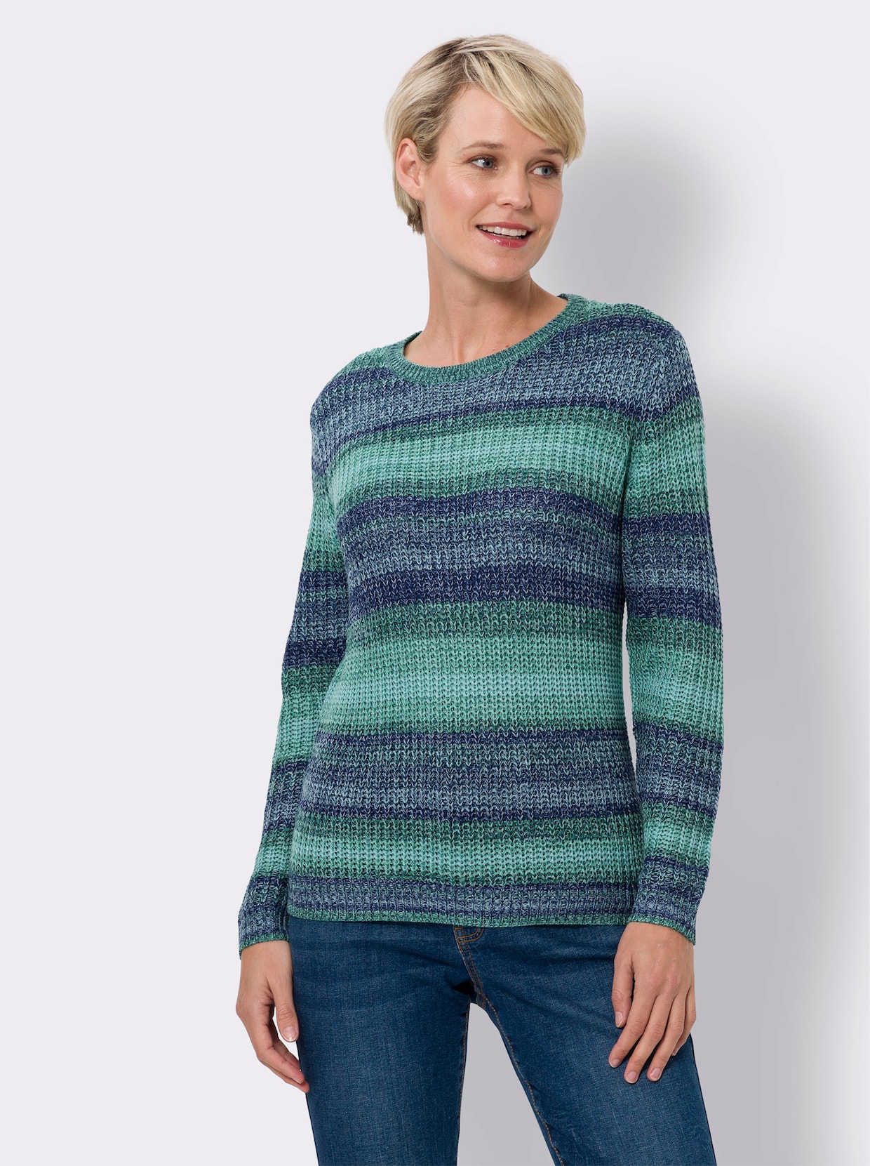Pullover met ronde hals - koningsblauw/groen gestreept