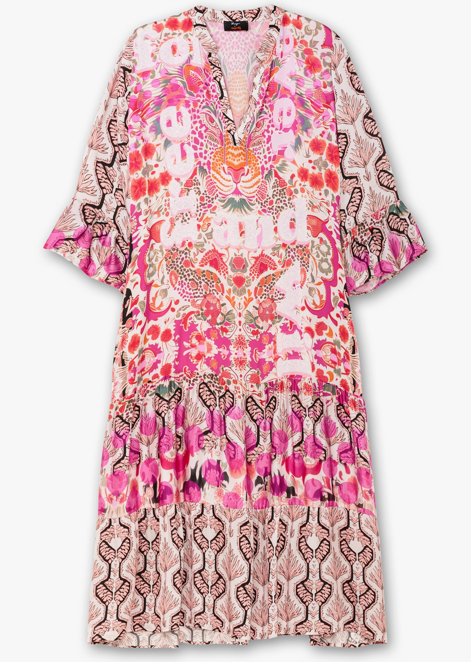 sheego loves miss goodlife Stufenkleid im Maxischnitt, mit Volants - pink gemustert