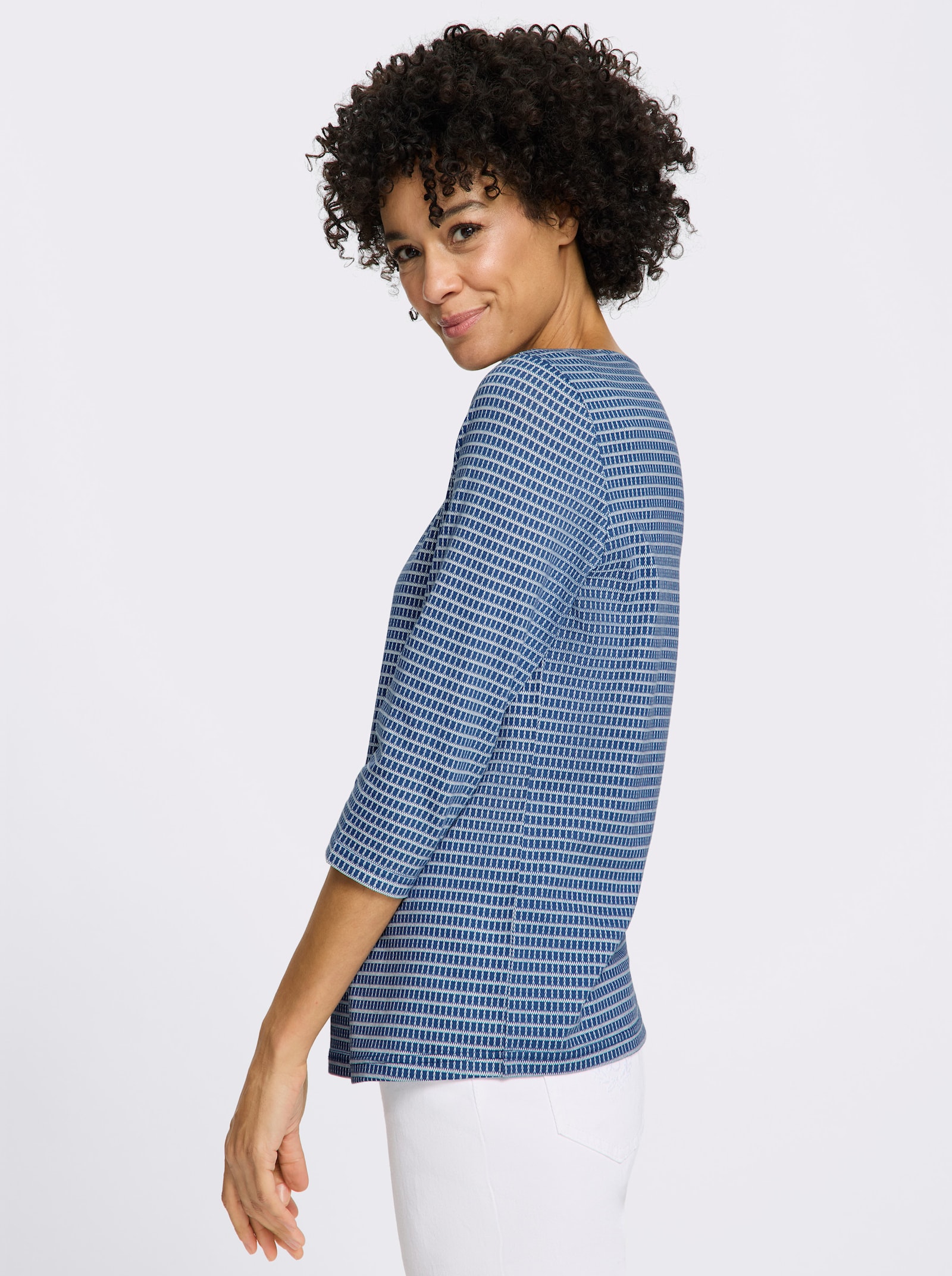 3/4-Arm-Shirt mit Minimal-Druck - jeansblau-ecru-bedruckt