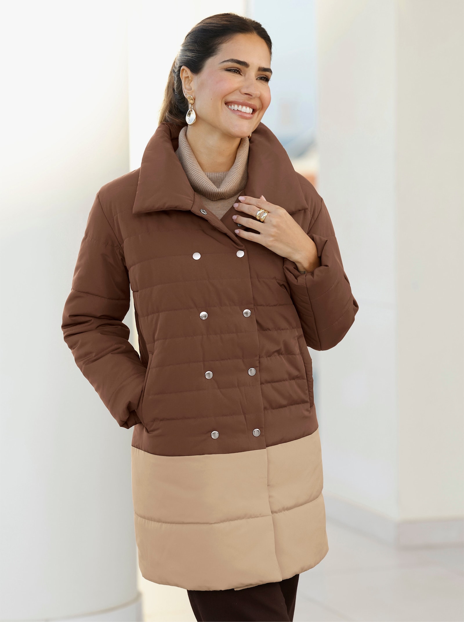 Steppjacke mit wärmender Wattierung - schoko-beige