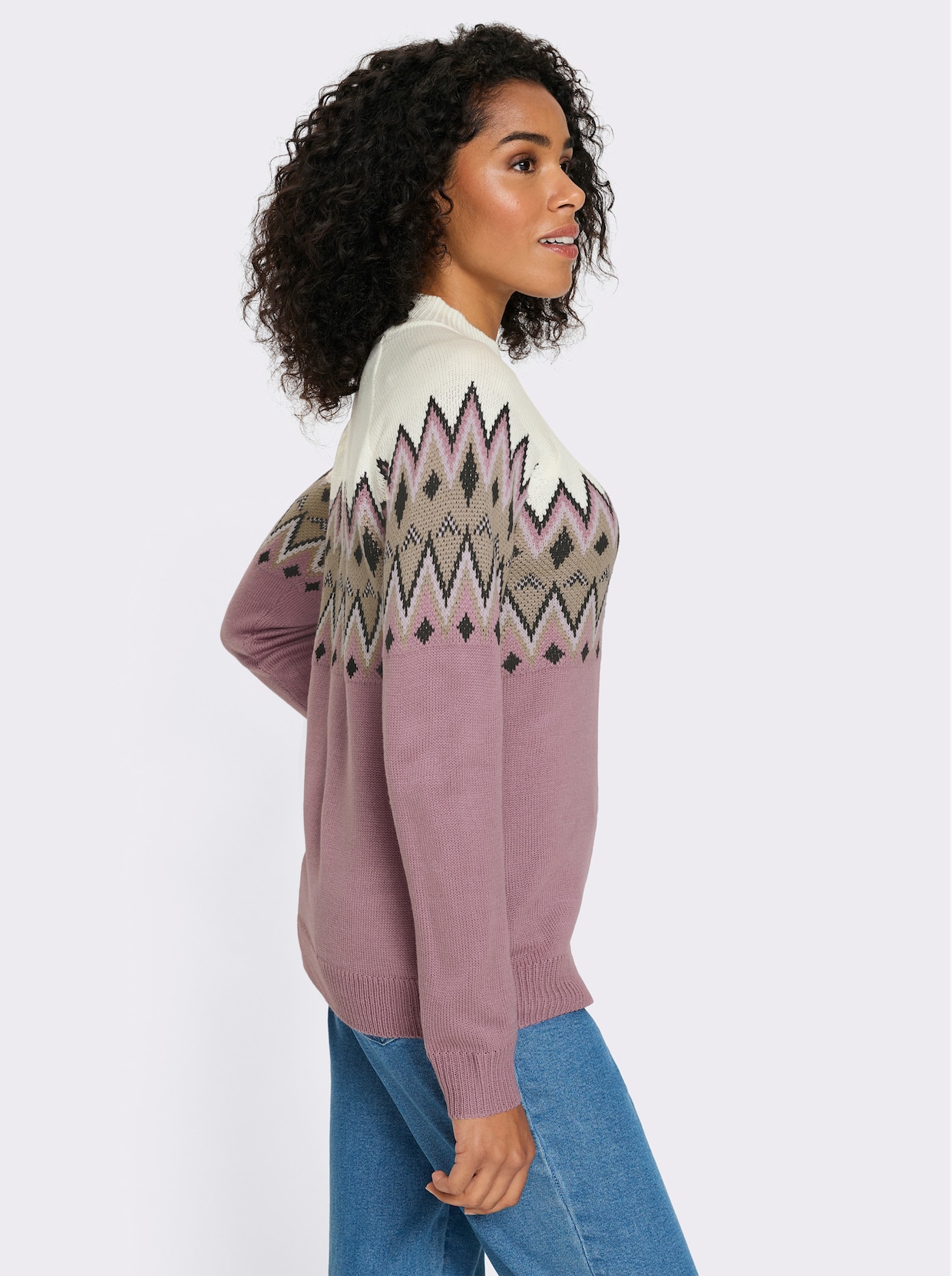 Pullover met lange mouwen en Noors patroon - mauve/beige gedessineerd