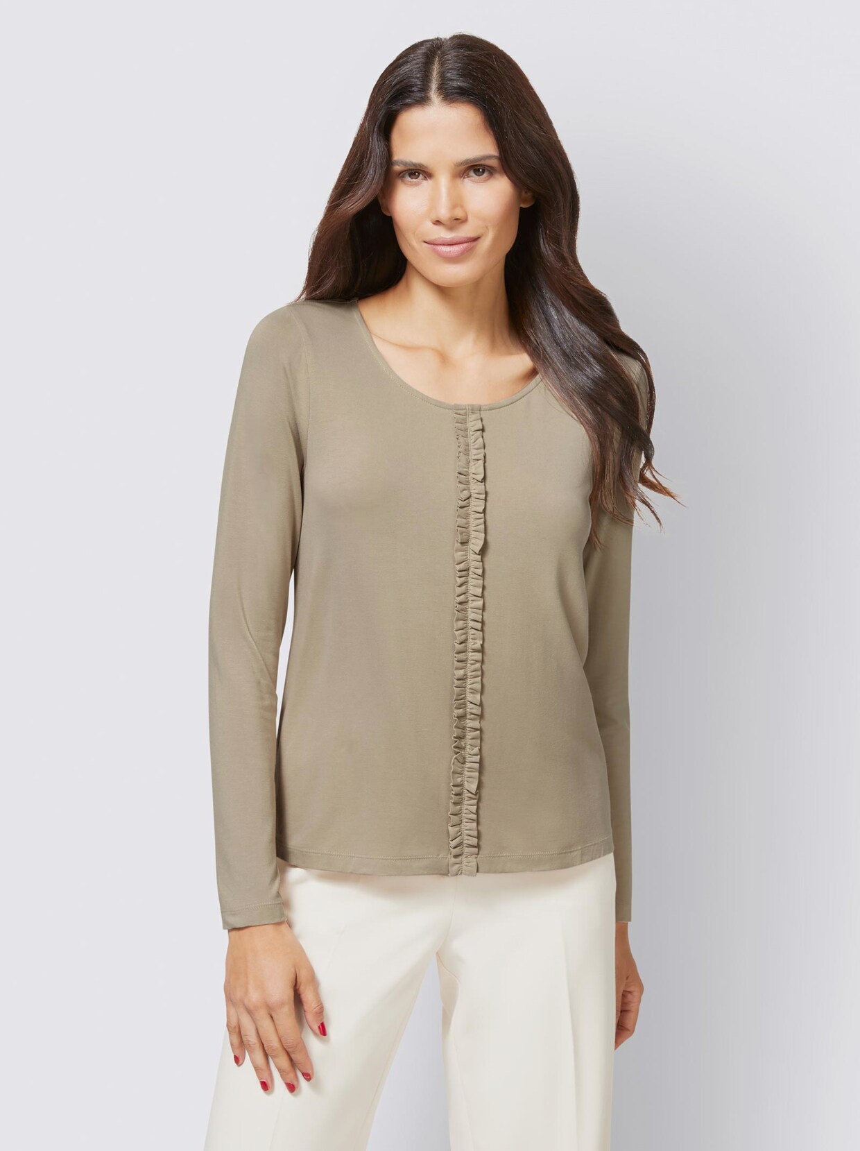 Ashley Brooke Rundhals-Shirt - sesam