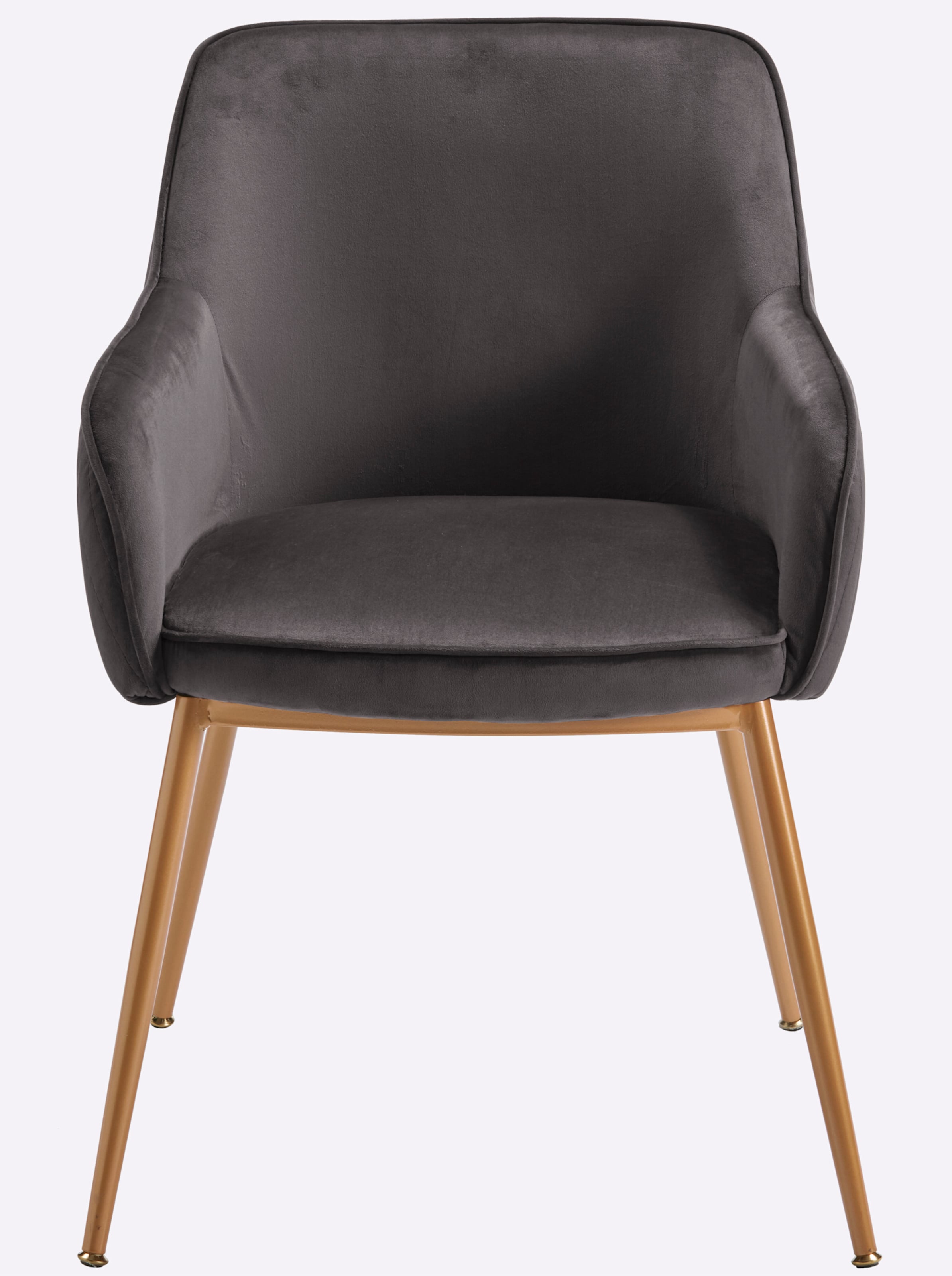Metal A günstig Kaufen-Stuhl in grau von heine. Stuhl in grau von heine <![CDATA[Stuhl 2er-Set. Bezug in Samtoptik, Außenseite mit dekorativer Ziersteppung und Kederheftung. Stabiles Holzgrundgestell aus Gummibaum aus China, Füße aus Metall, goldfarben lackiert. Höhe der R