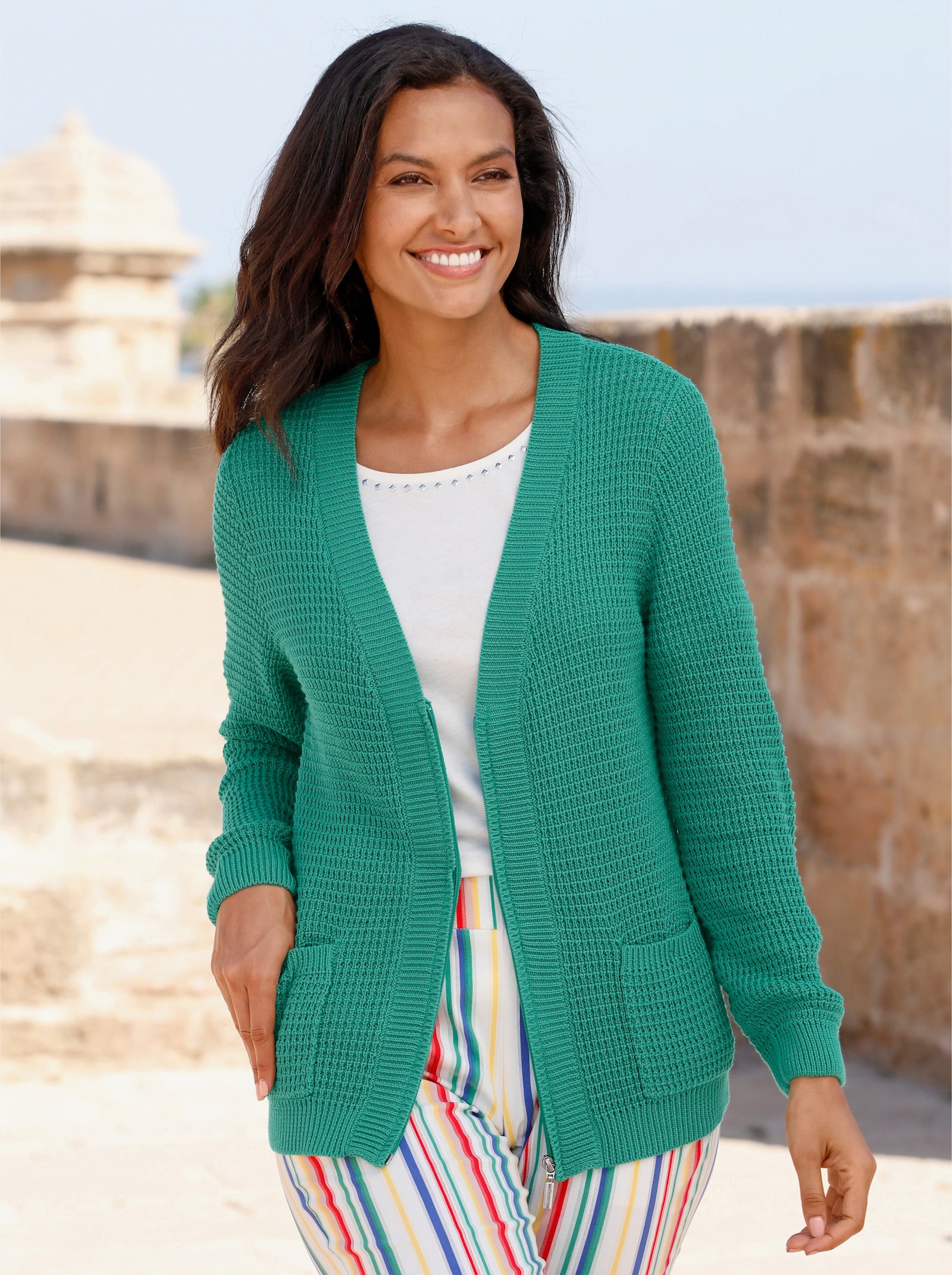 Strickjacke mit Reißverschluss - smaragd