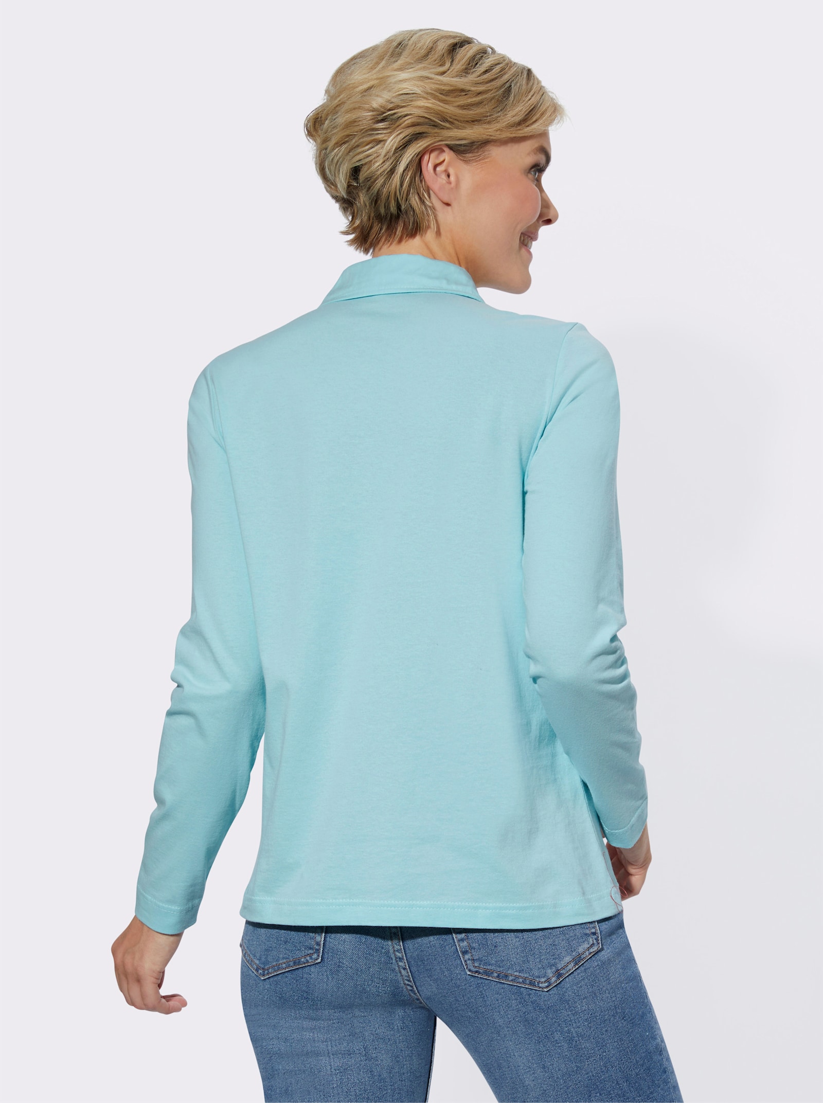 Poloshirt met lange mouwen van puur katoen - turquoise