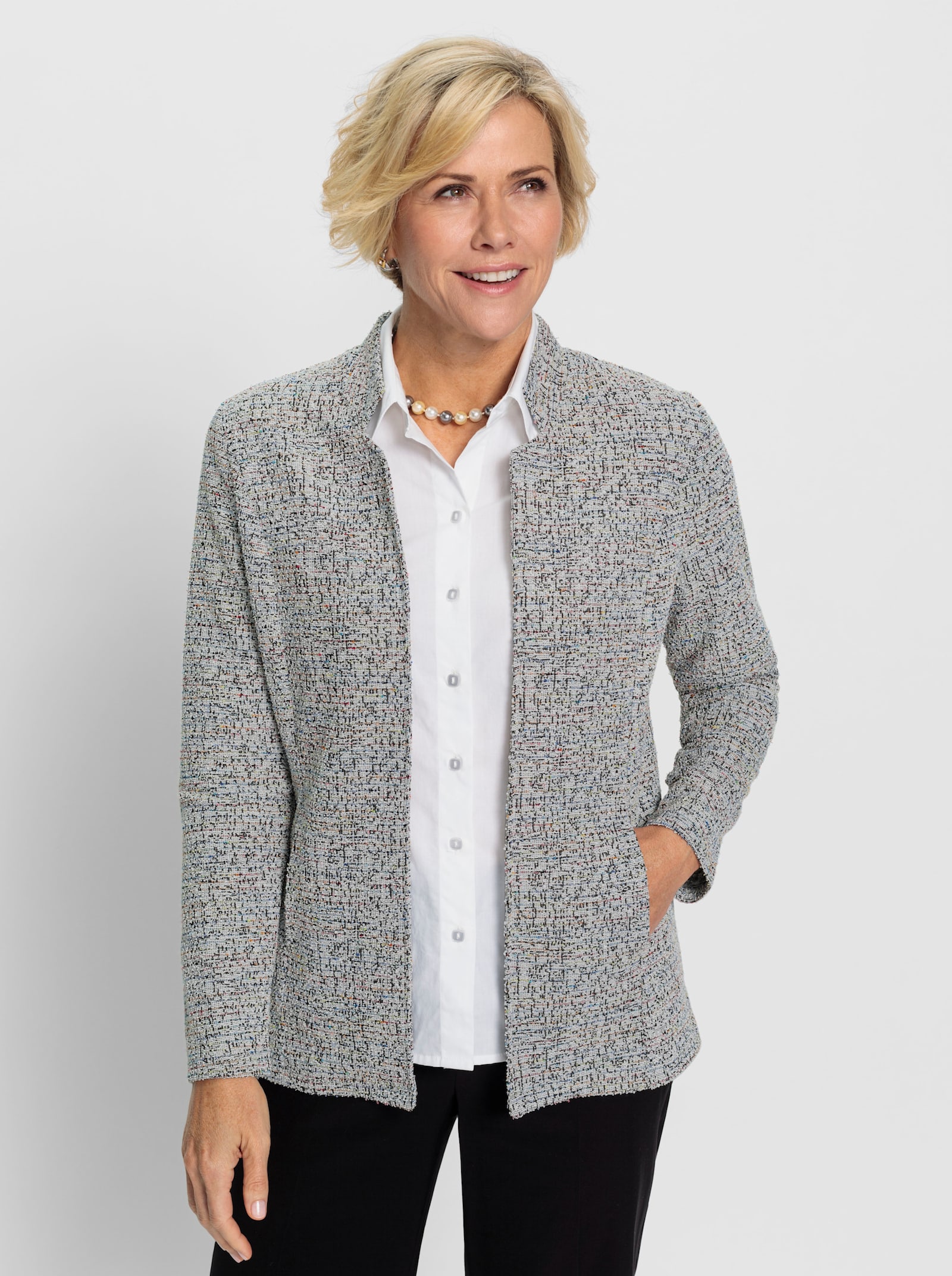 Shirtjacke in Bouclé-Struktur - schwarz-rosenholz-meliert