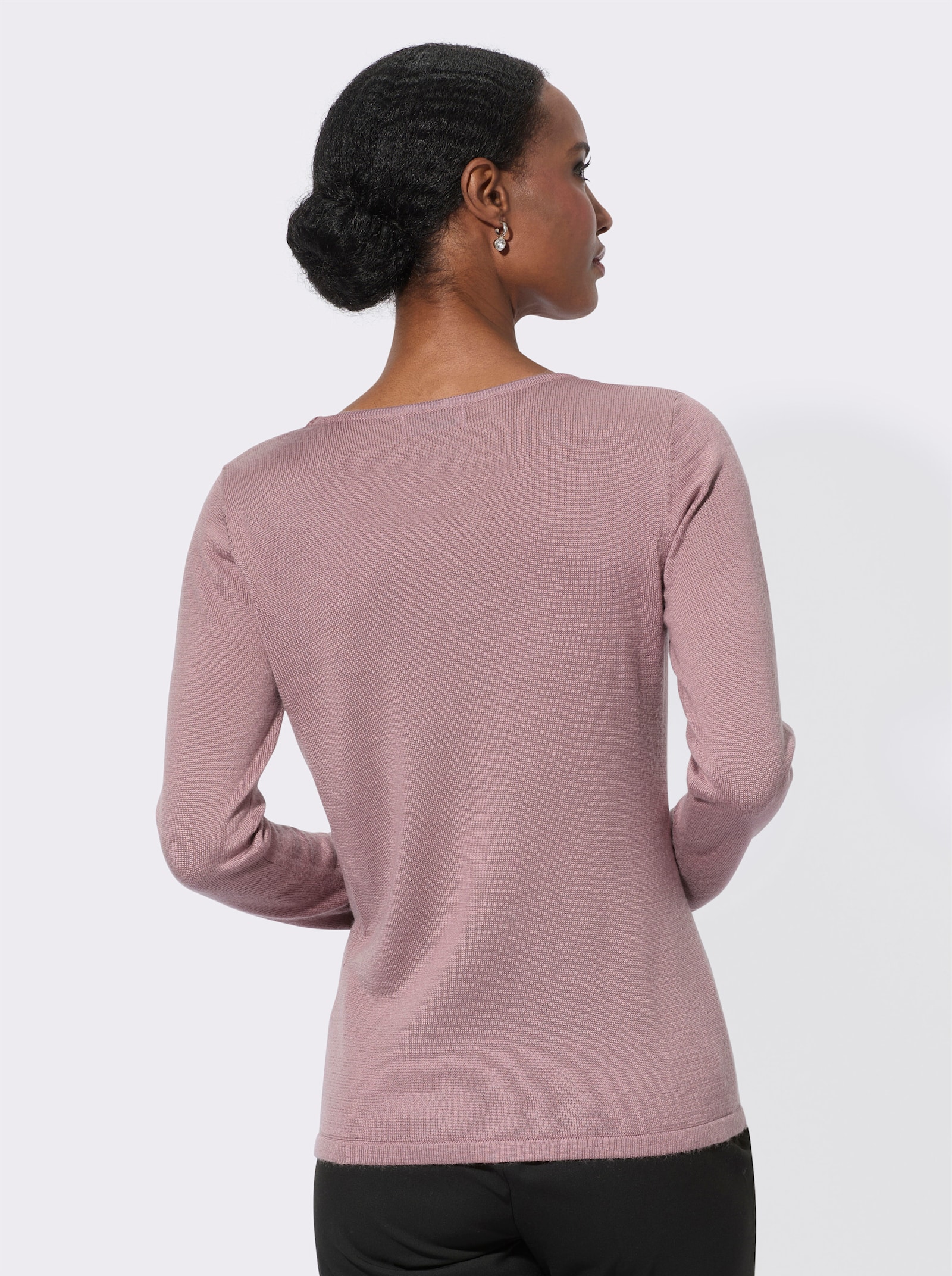 Rundhalspullover mit Schurwoll-Anteil - mauve