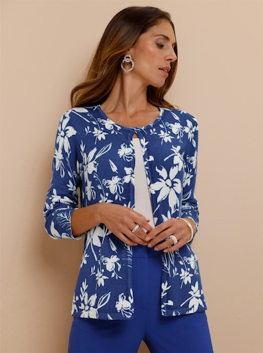 Cardigan mit Hakenverschluss - champagner-royalblau-bedruckt