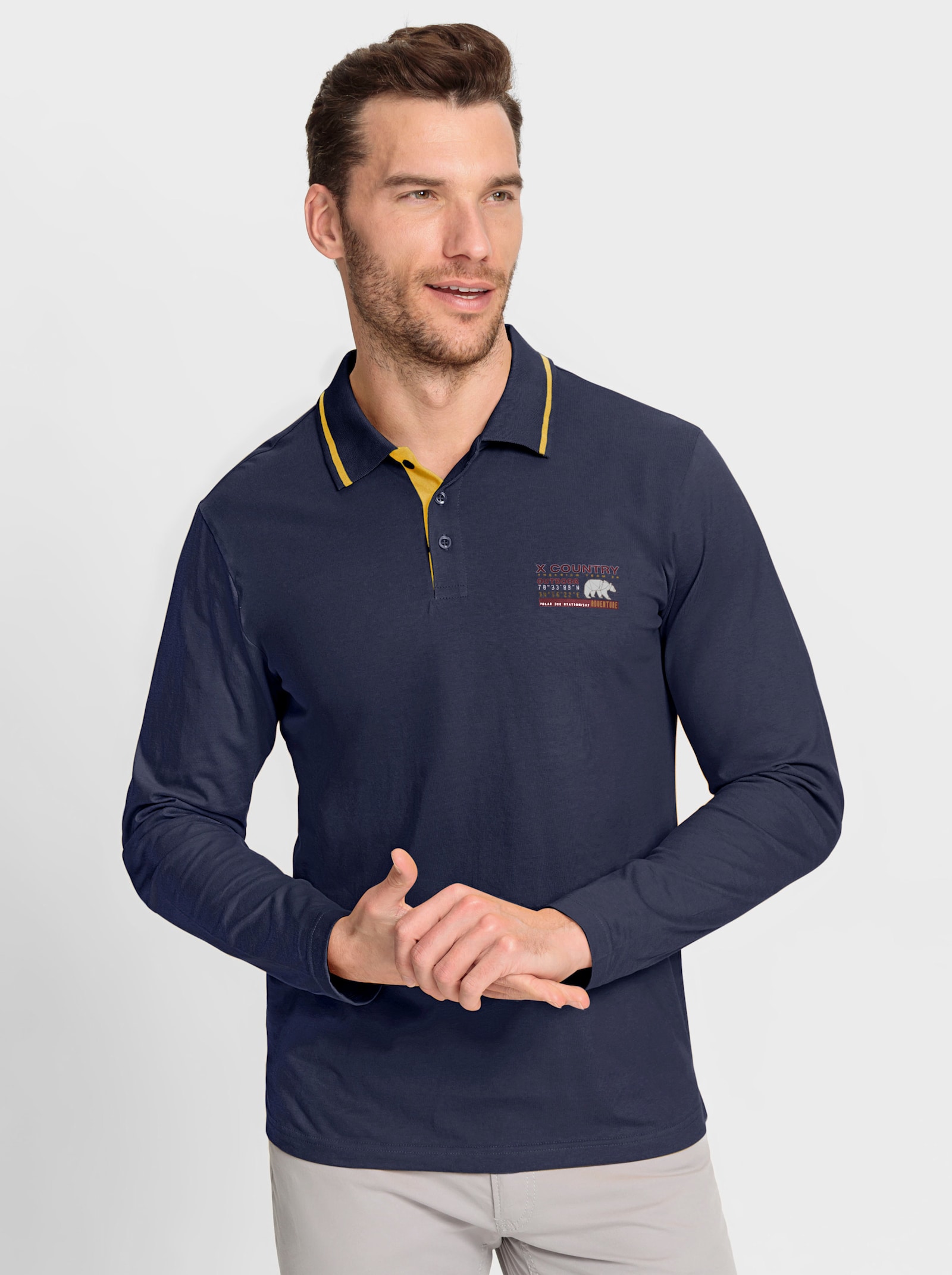 Catamaran Langarm-Poloshirt aus Baumwolle - marine