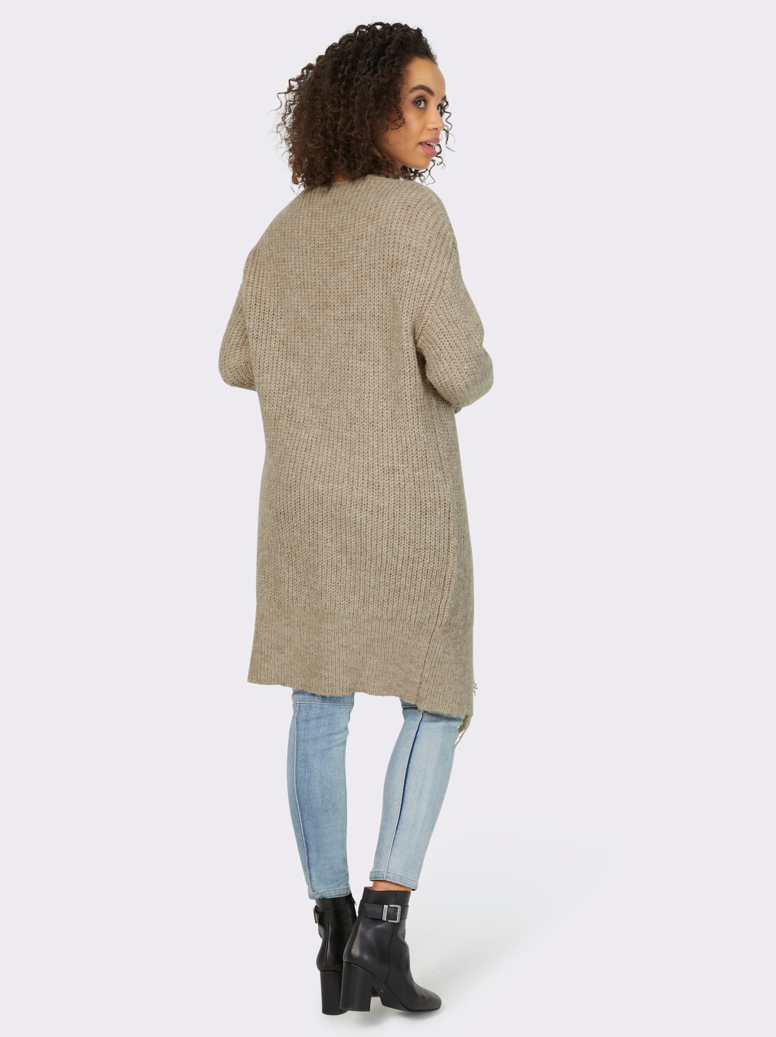 heine Strickjacke mit Fransen - sand-meliert