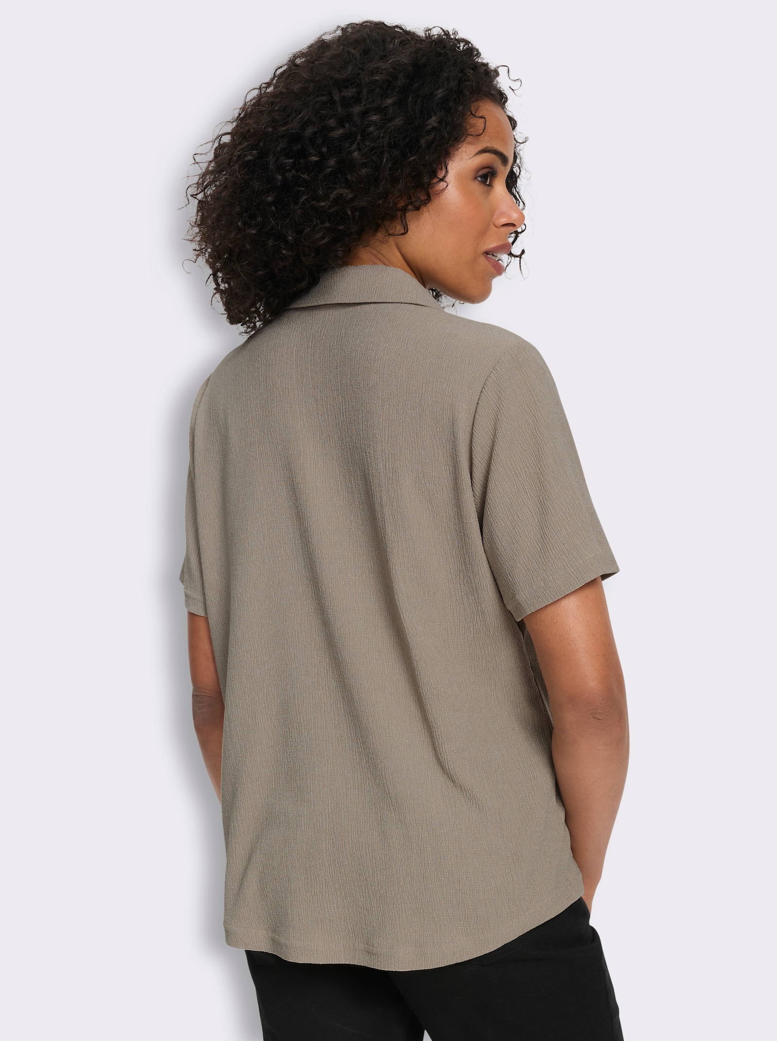 Blouse met plooien en korte mouwen - sesam
