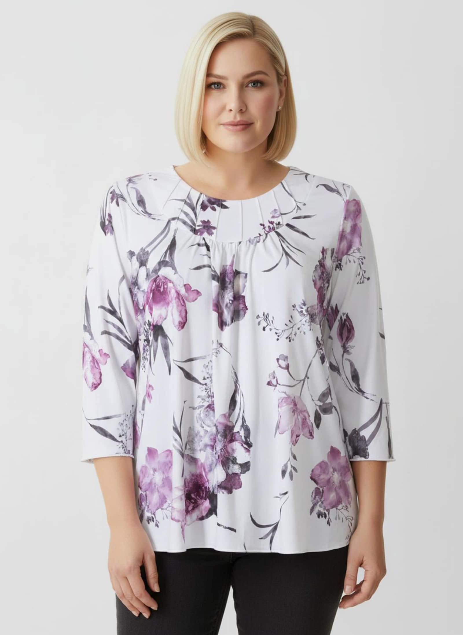 Print-Shirt mit Biesen - weiß-erika-bedruckt