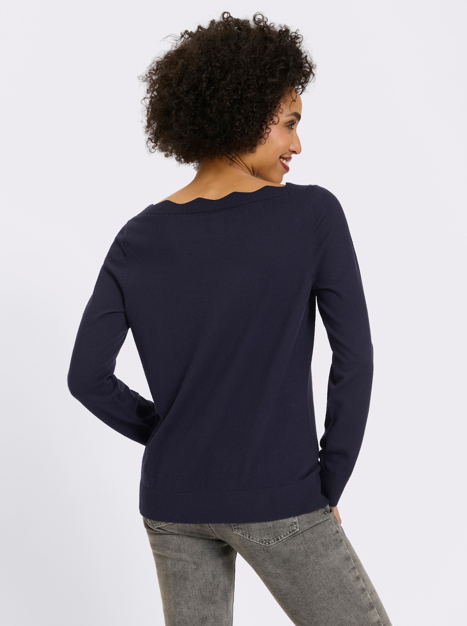 heine Feinstrickpullover mit Wellenkante - marine