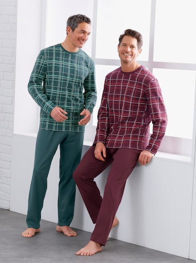 wäschepur men Schlafanzüge - burgund-bedruckt + petrol-bedruckt