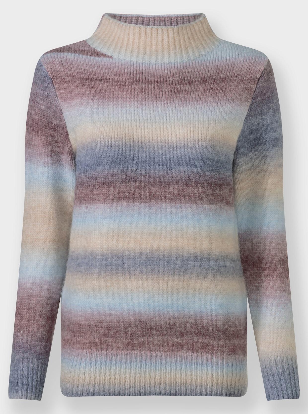 Stehkragenpullover - hellblau-marine-gemustert