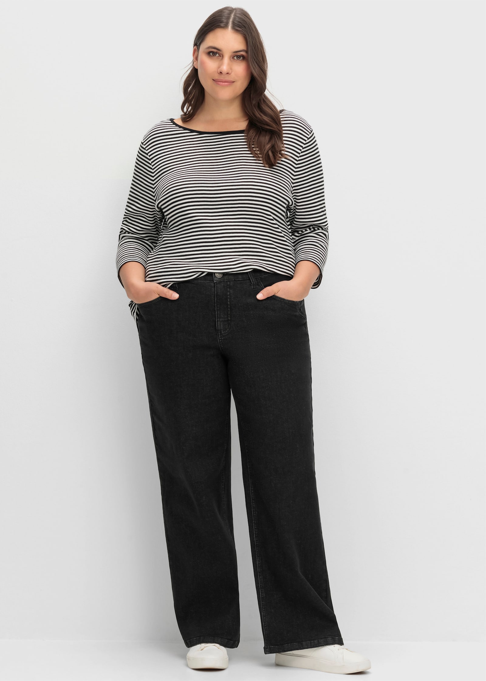 sheego Jeans met doorlopende wijde pijpen - black denim