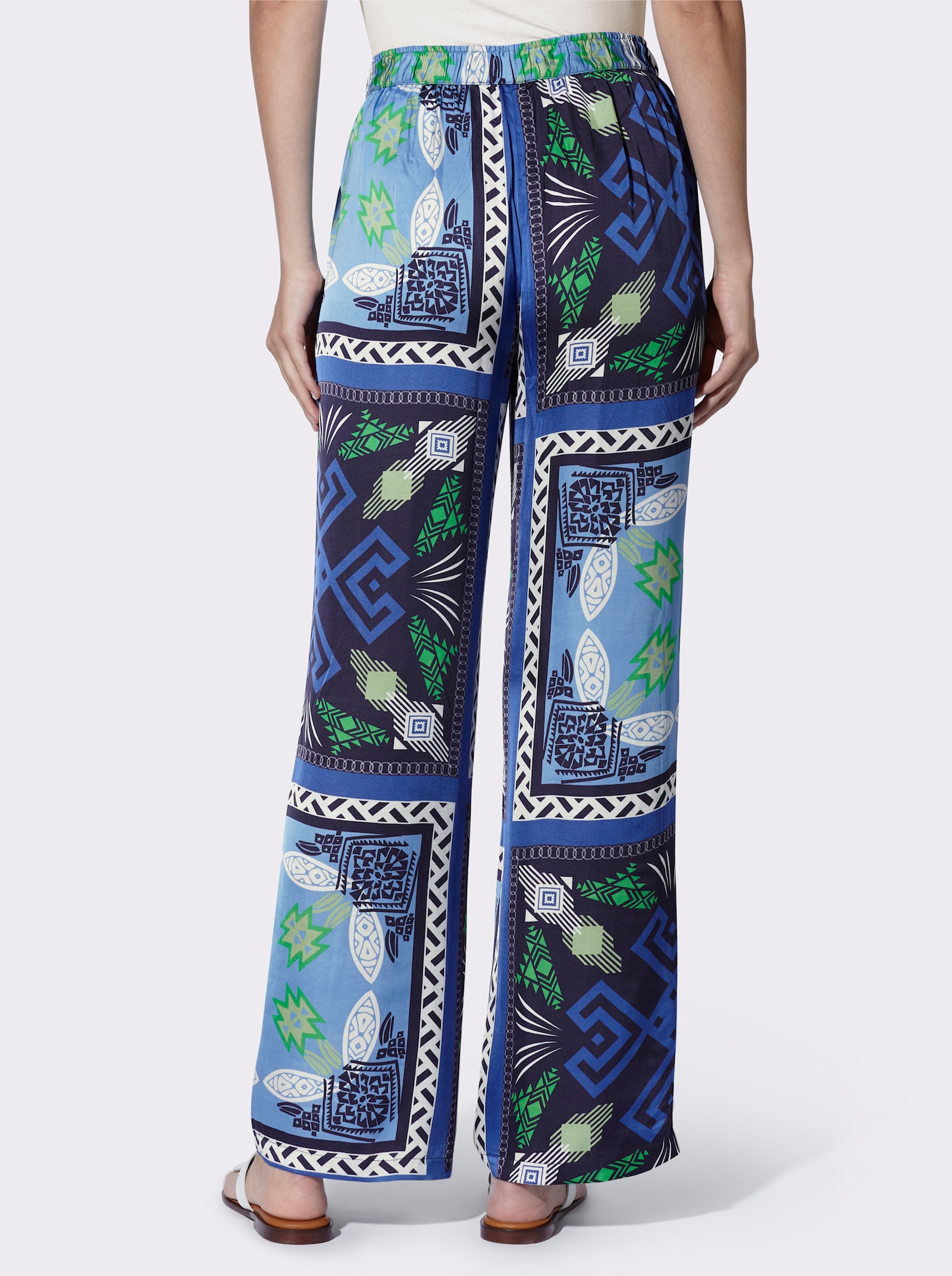 heine Pantalon imprimé aux jambes larges - vert herbe-bleu roi imprimé