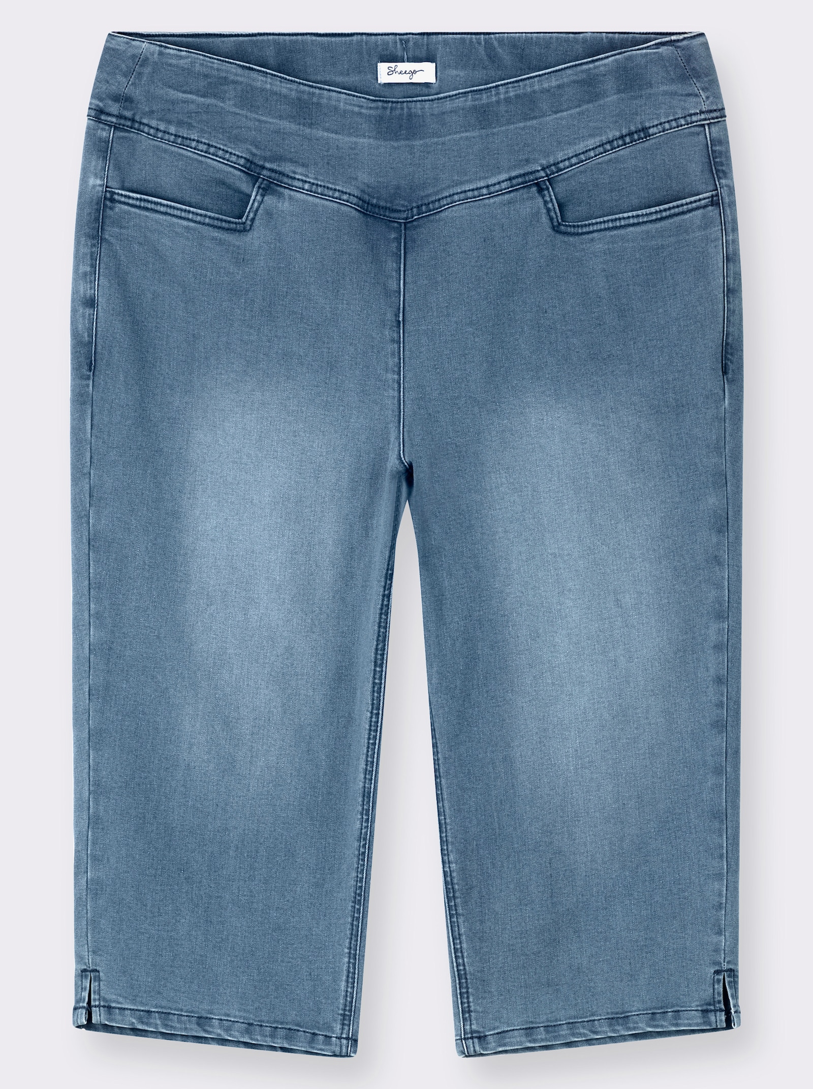 sheego Caprijeans mit breitem Rundumdehnbund - blue-bleached