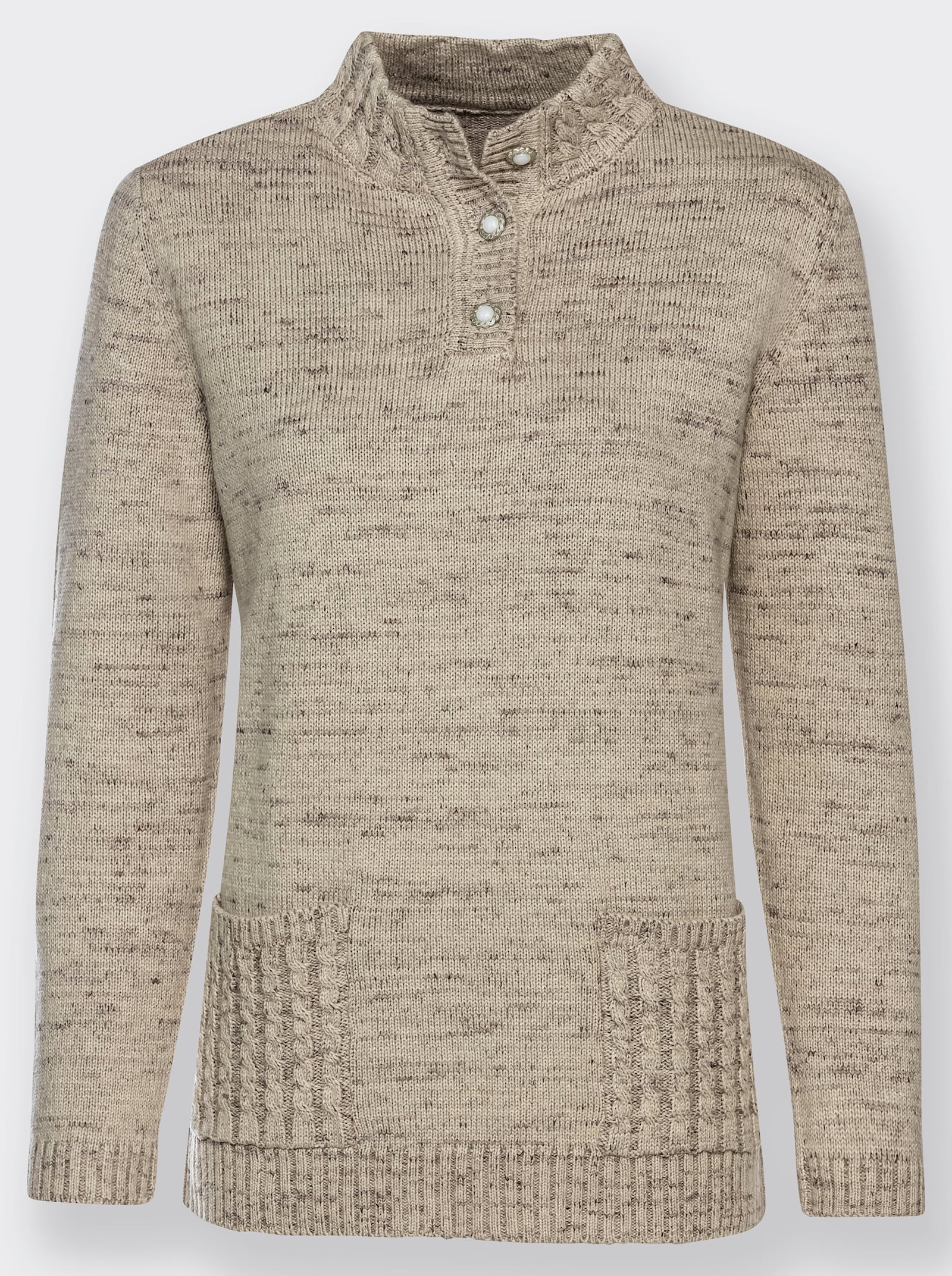Stehkragenpullover aus Merino-Wolle - sand-dunkeltaupe-meliert