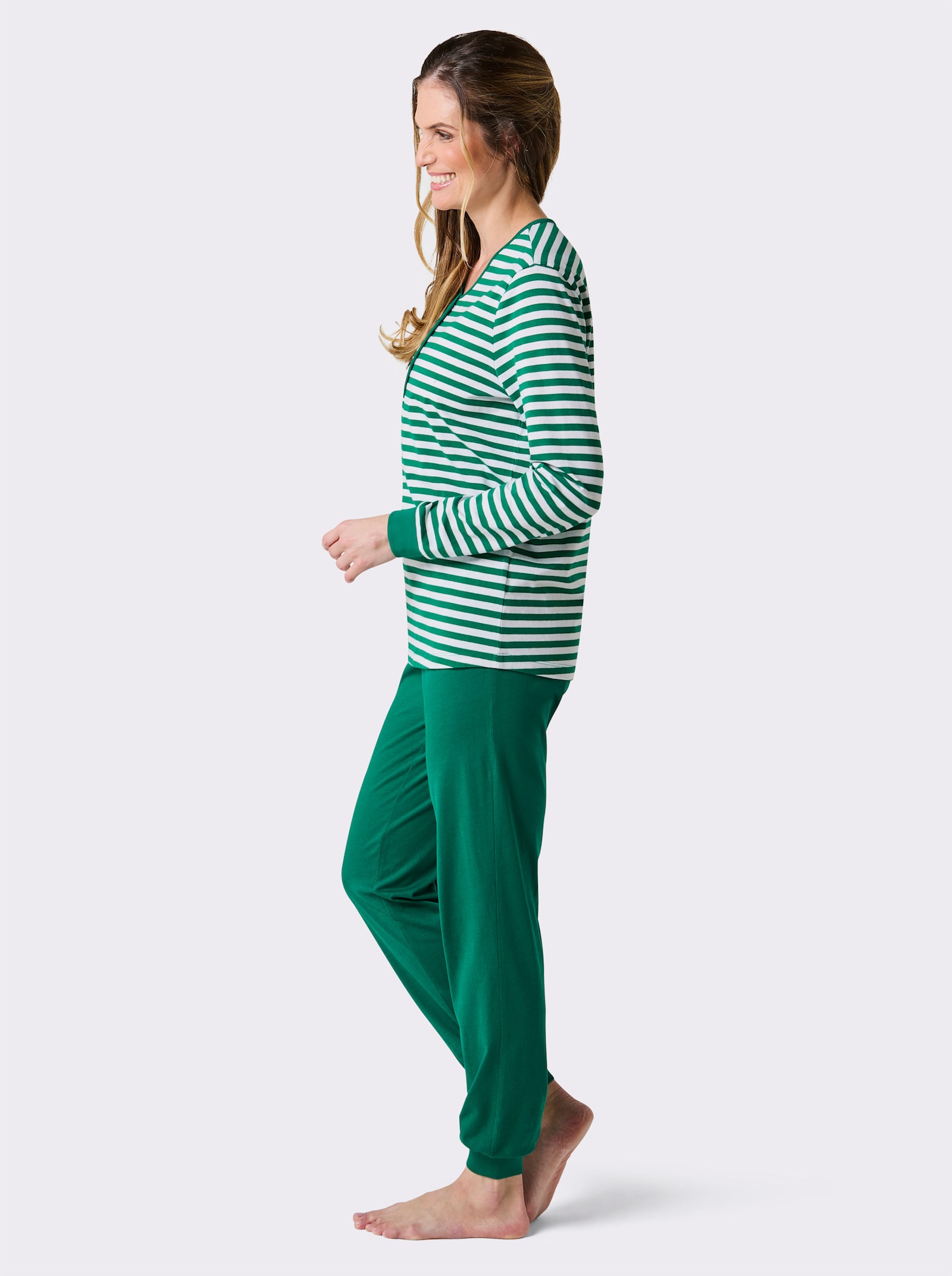 wäschepur Schlafanzüge - grün-weiß + steingrau-weiß
