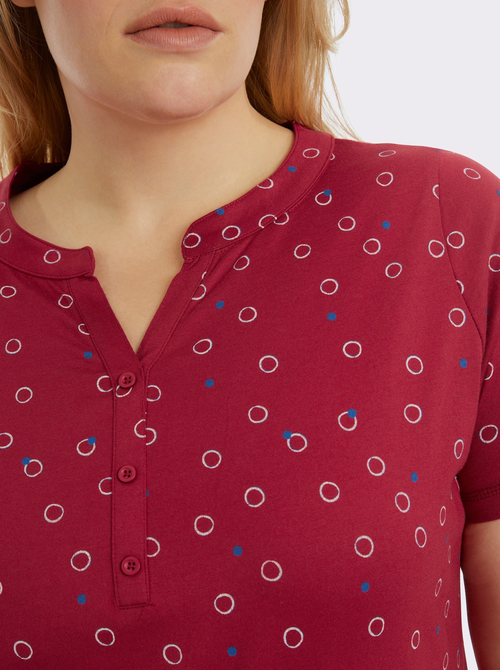 Print-Shirt mit elastischem Saum - kirsche-weiß-bedruckt