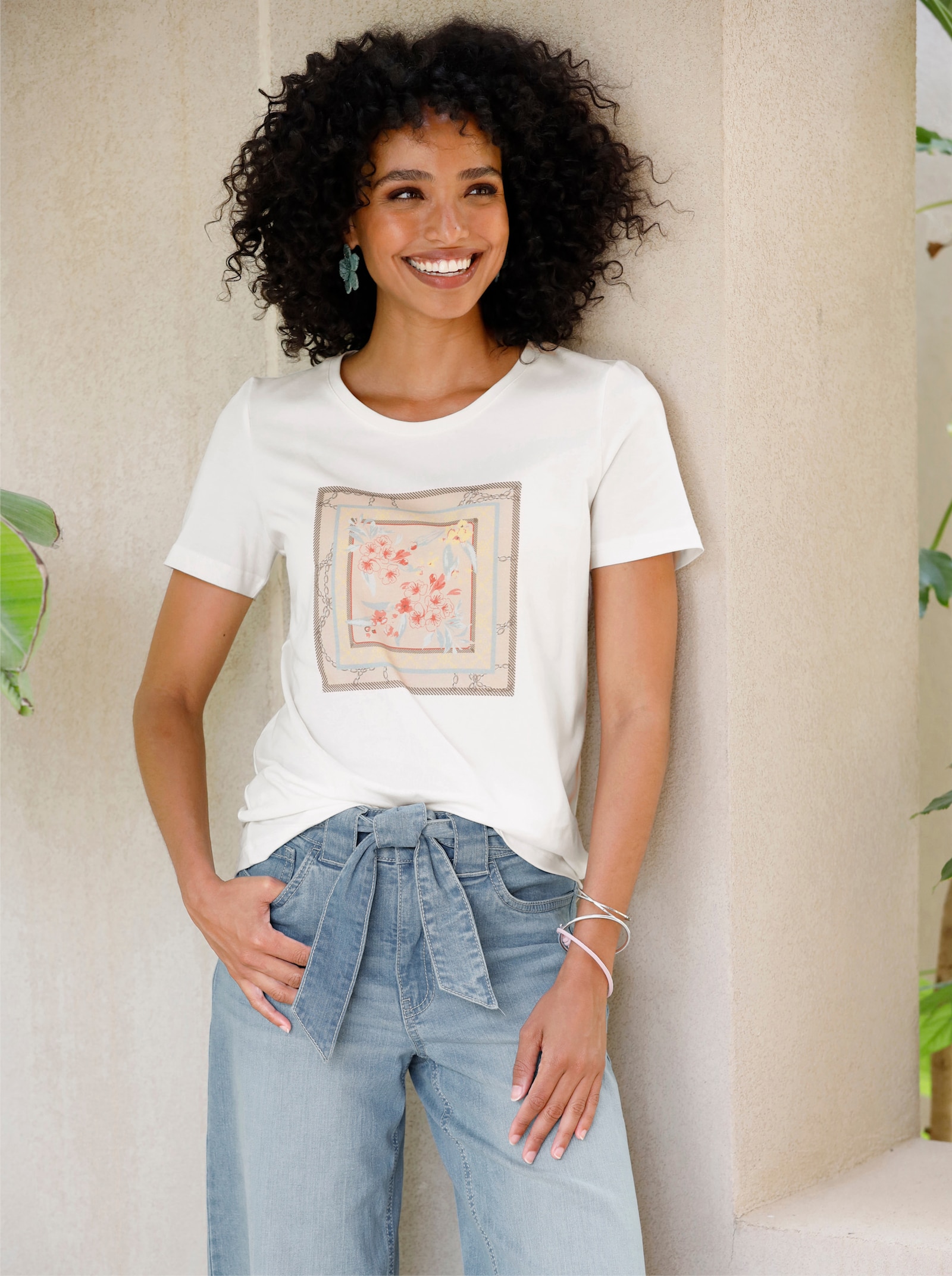 heine Kurzarmshirt mit Front-Print - ecru