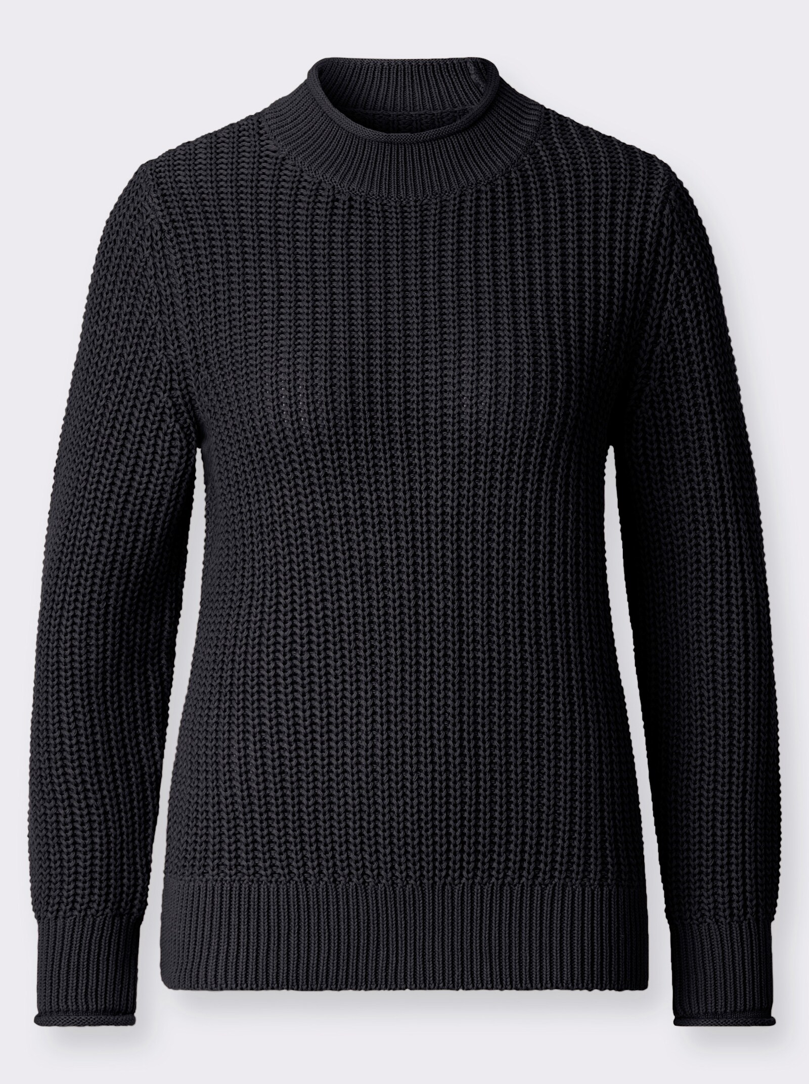 Stehkragenpullover in Patentstrick - schwarz