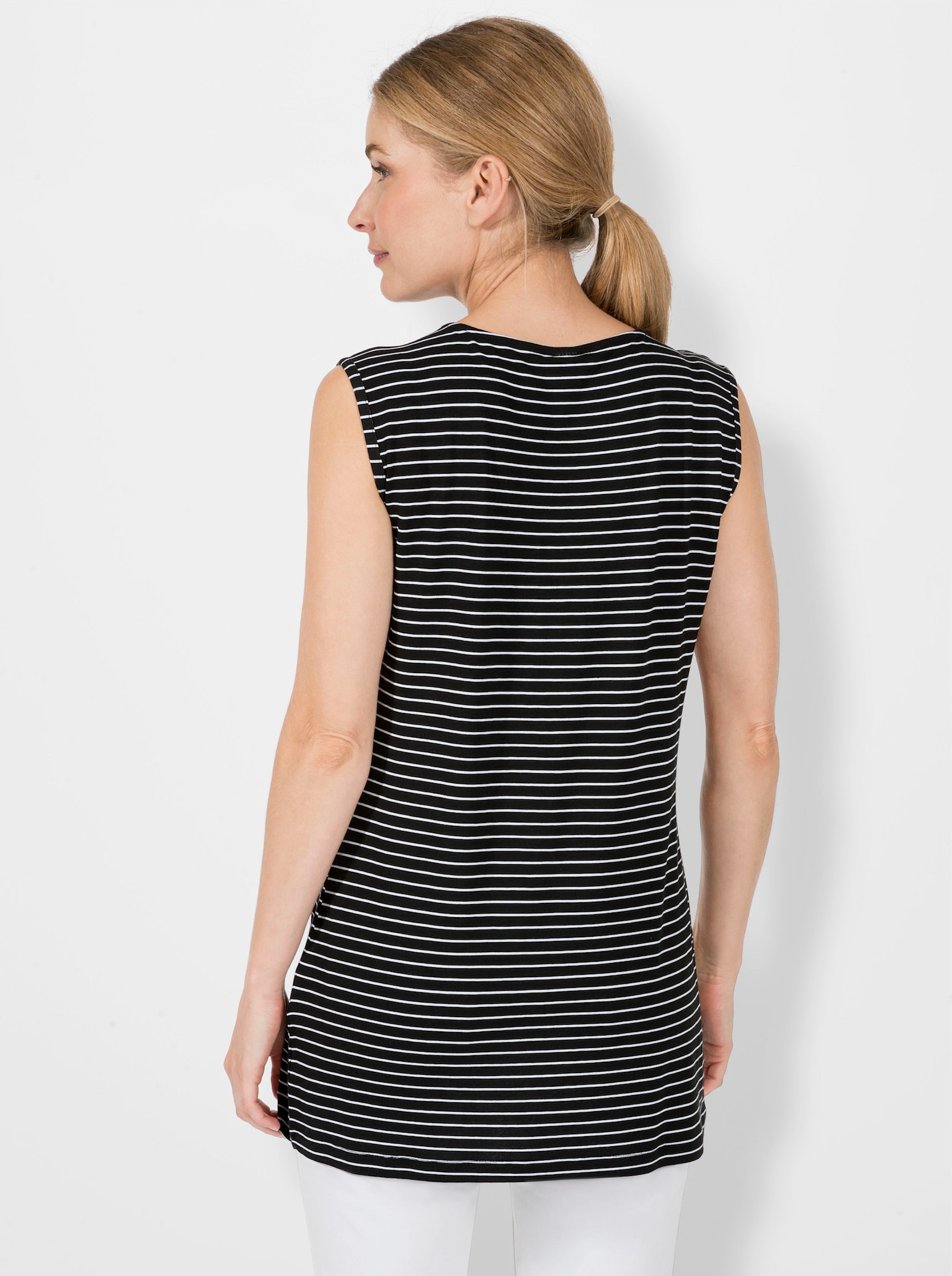 2-in-1-Shirt mit Ringel-Top - schwarz