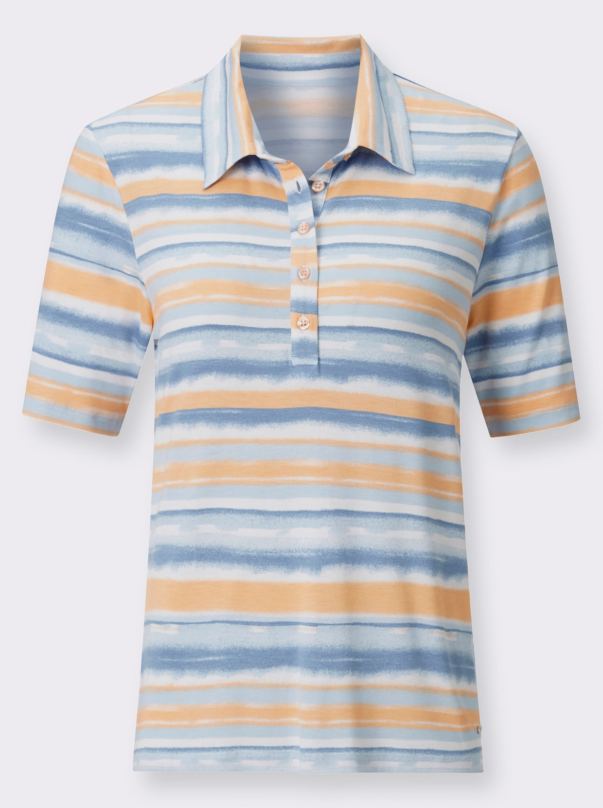 Poloshirt - eisblau-apricot-geringelt