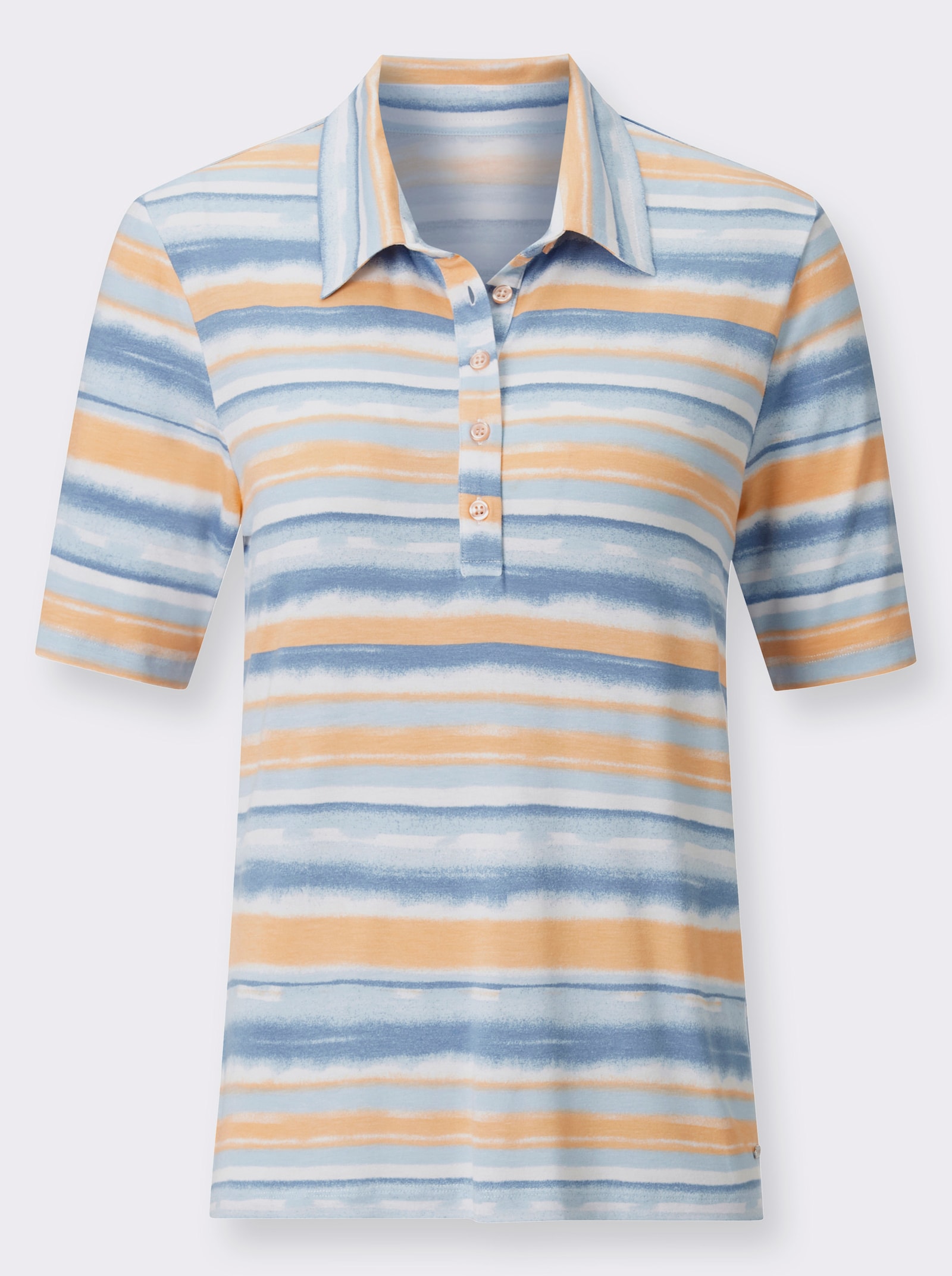 Poloshirt mit Ringel-Druck - eisblau-apricot-geringelt