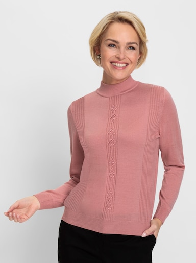 Stehkragenpullover mit Strickmuster - rosenquarz