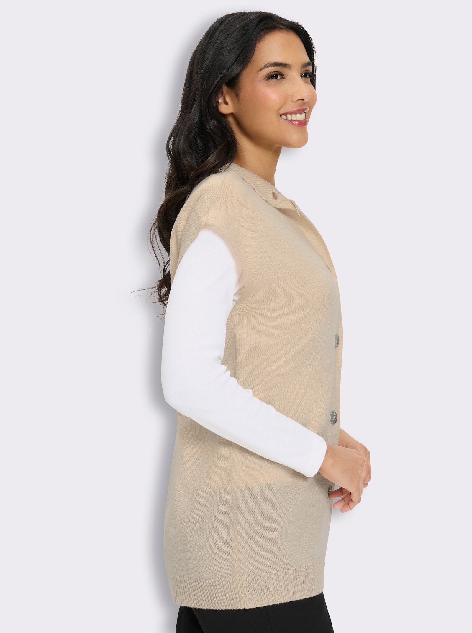 Longstrickjacke mit überschnittenen Schultern - elfenbein
