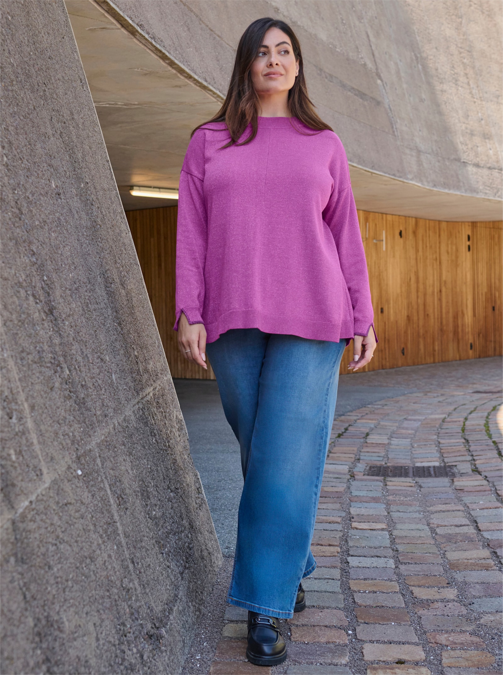 sheego Lurex-Pullover in weiter A-Linie - erika