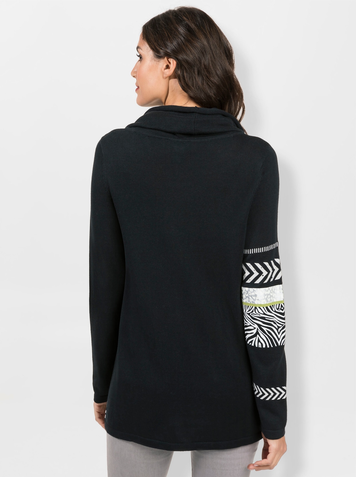 pull à col roulé - noir-blanc à motifs