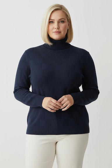 Rollkragenpullover mit gerippten Abschlüssen - dunkelblau