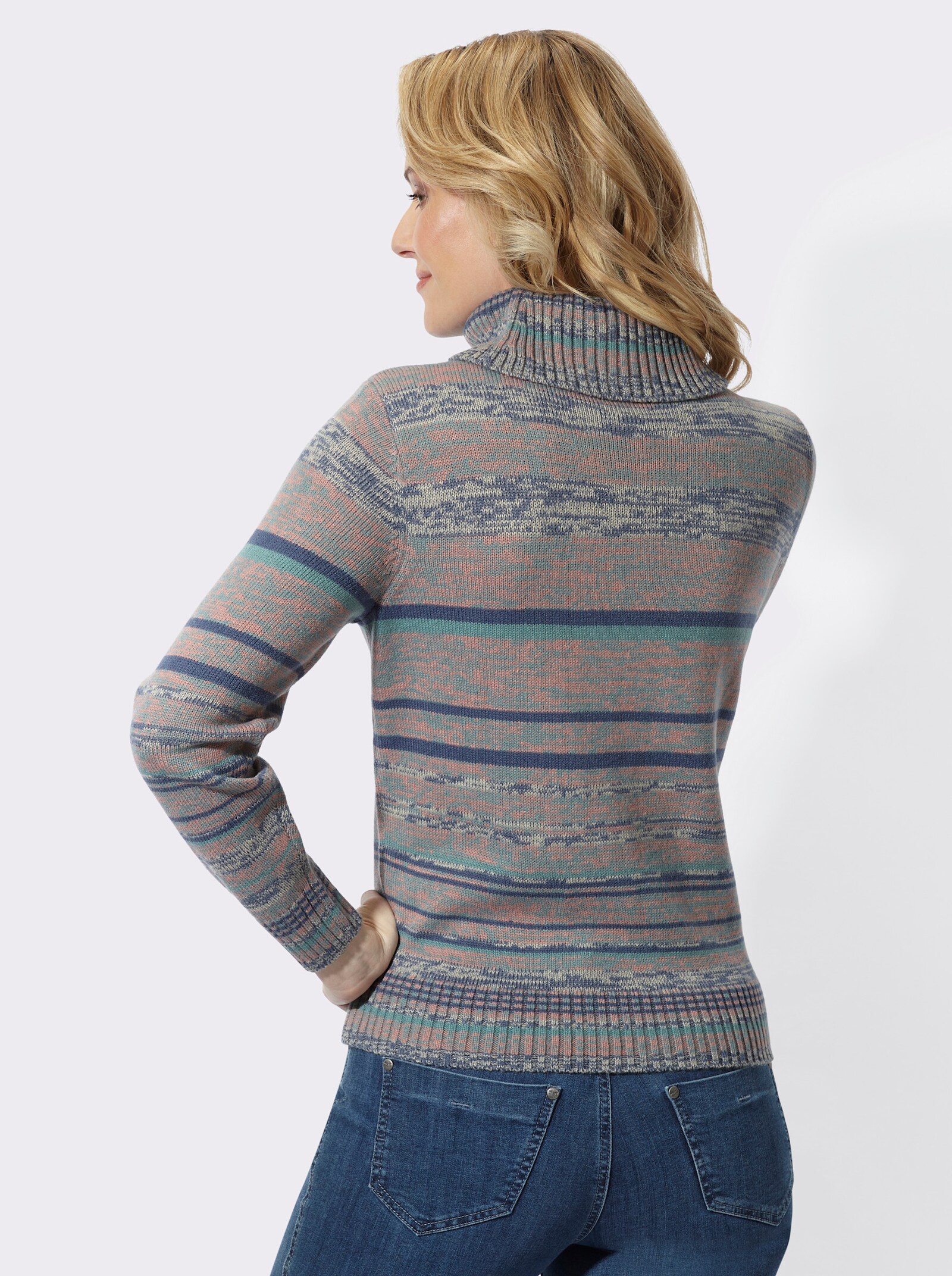 Rollkragenpullover in Melange-Optik - rosenholz-jade-gemustert