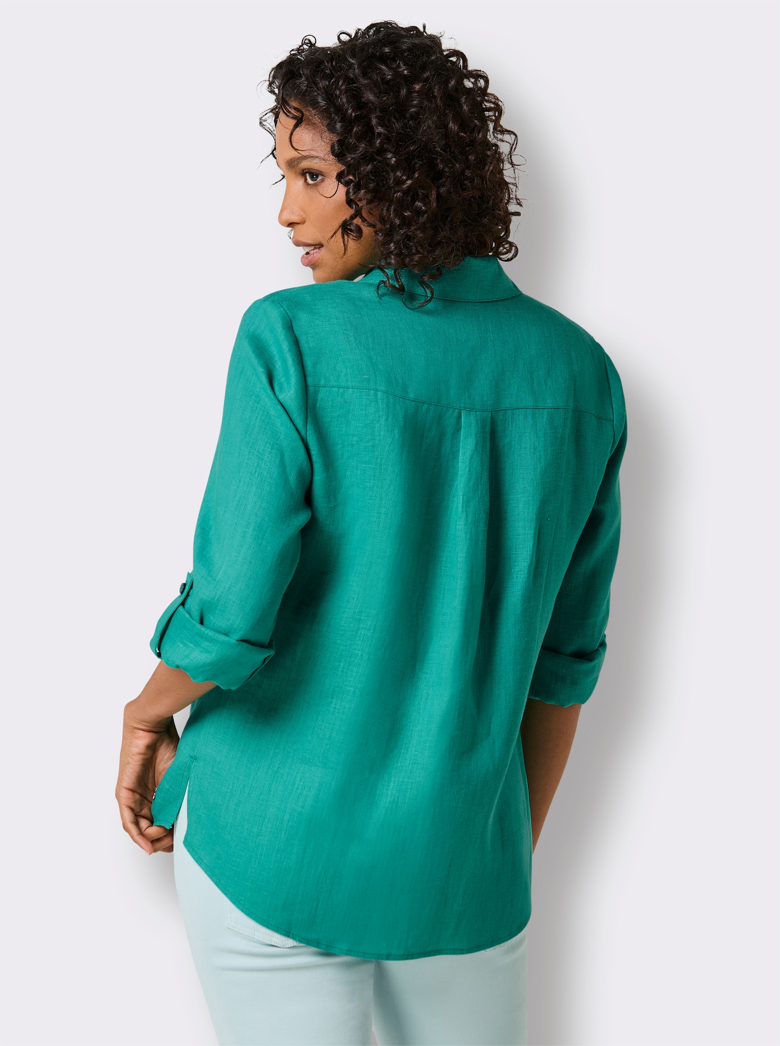 CREATION L PREMIUM Leinenbluse mit Spitze und Biesen - smaragd